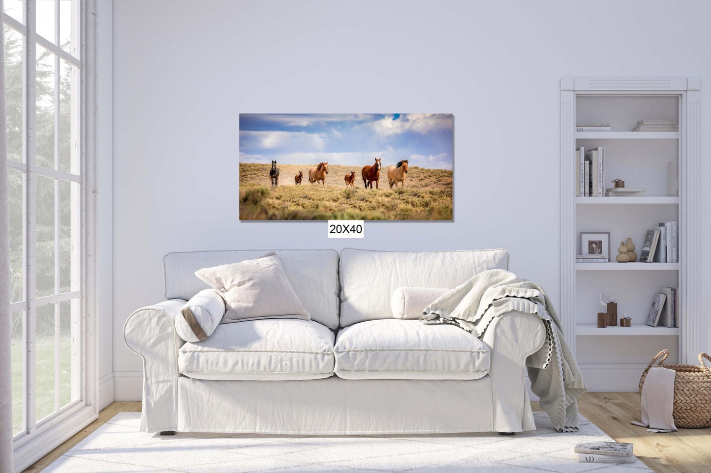 Panoramic Wild Horses Running Photo Canvas Print, Colorado Cowboy Old West Home or Office Decor, Mustangs Mares and Foals, Mountain Scenery - SandyDobbsFineArtPhotography