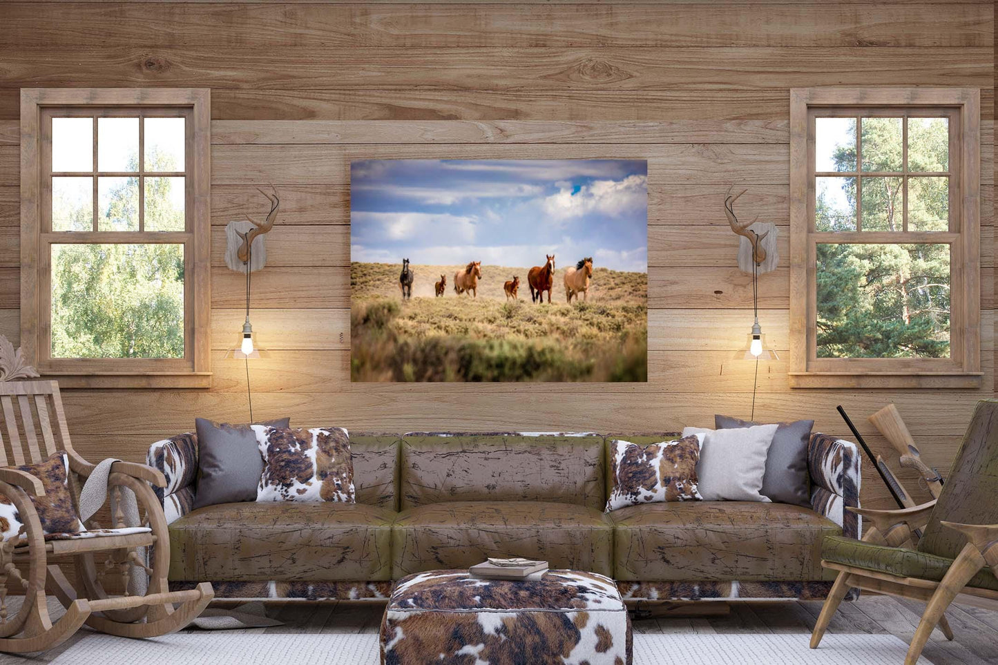 Wild Horses Running Photo Canvas Print, Colorado Cowboy Old West Decor for Home or Office, Mustangs Mares and Foals, Mountain Desert Scenery - SandyDobbsFineArtPhotography