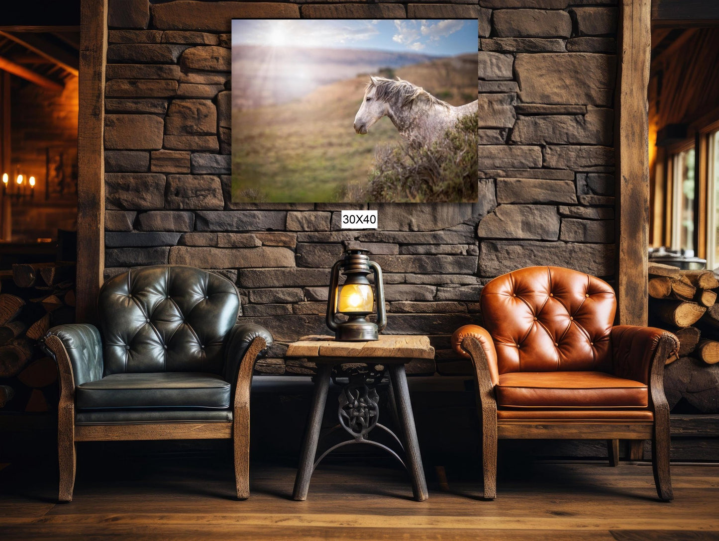 Wild Horse Photo Canvas Print, Gray Mustang Stallion Picture, Colorado Cowboy Old West Home Decor, Mountain Desert Scenery - SandyDobbsFineArtPhotography