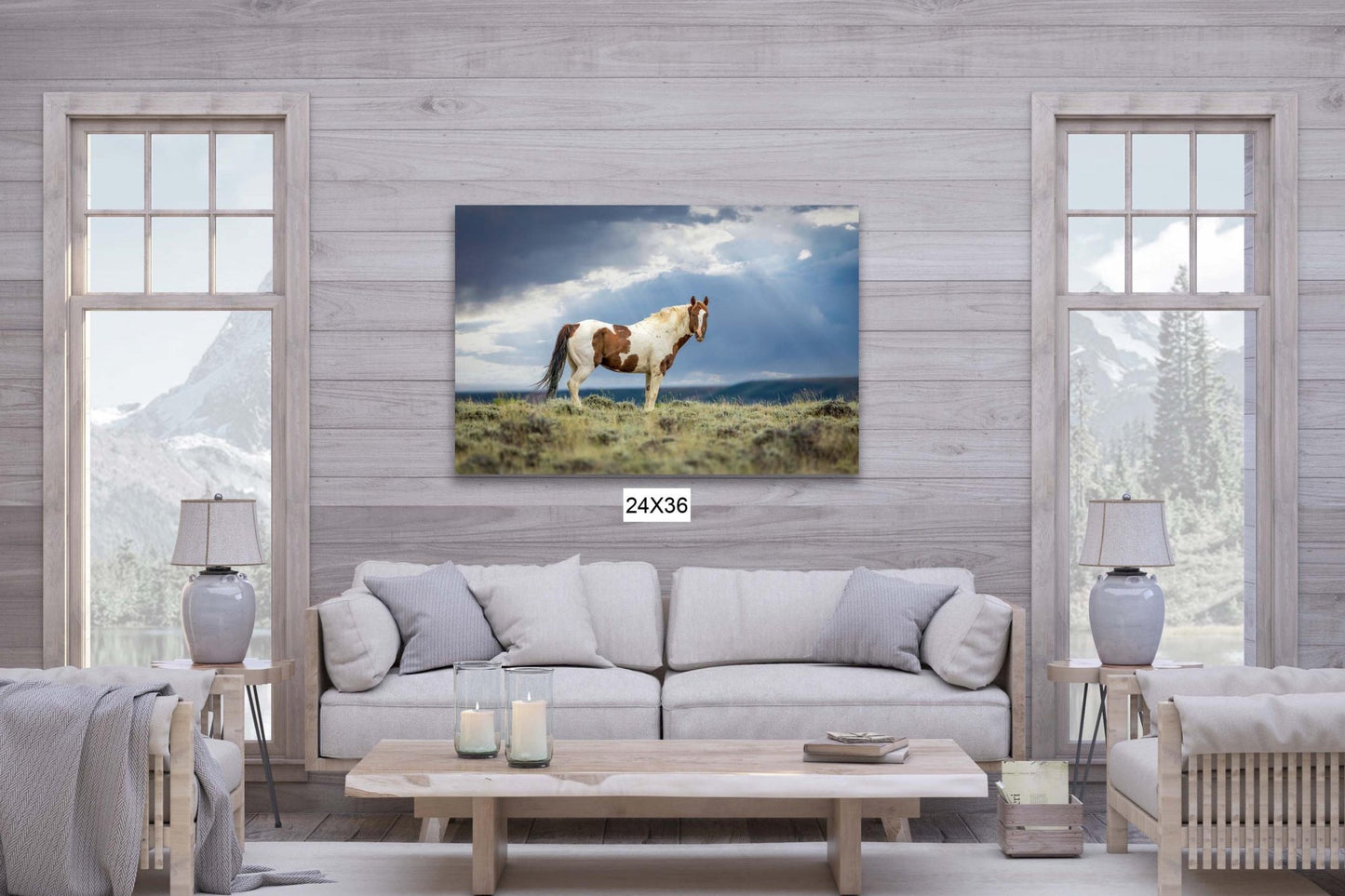 Wild Pinto Stallion Photo, Wyoming Mustang Horses Wall Art Print, Rocky Mountain Large Wildlife Canvas, Cowboy Old West Decor for Home - SandyDobbsFineArtPhotography