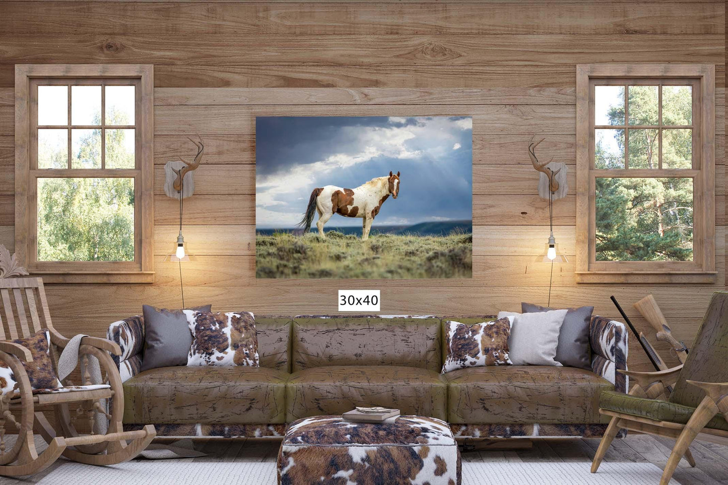 Wild Pinto Stallion Photo, Wyoming Mustang Horses Wall Art Print, Rocky Mountain Large Wildlife Canvas, Cowboy Old West Decor for Home - SandyDobbsFineArtPhotography