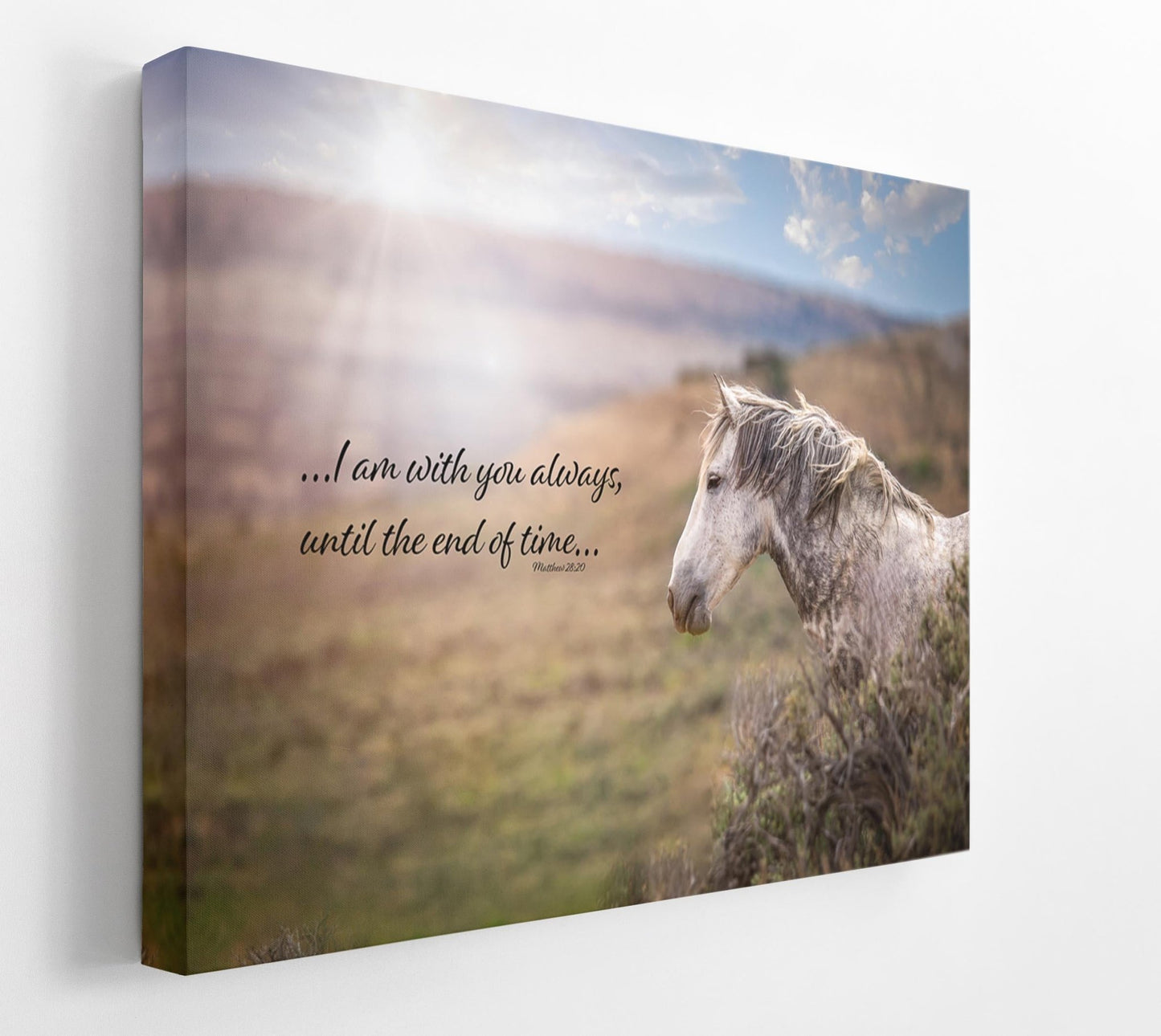 Matthew 28:20 Wild Horse Bible Verse, I am With You Always, Mustang Scripture Canvas, Christian Inspirational Wall Art, Cowboy Old West - SandyDobbsFineArtPhotography
