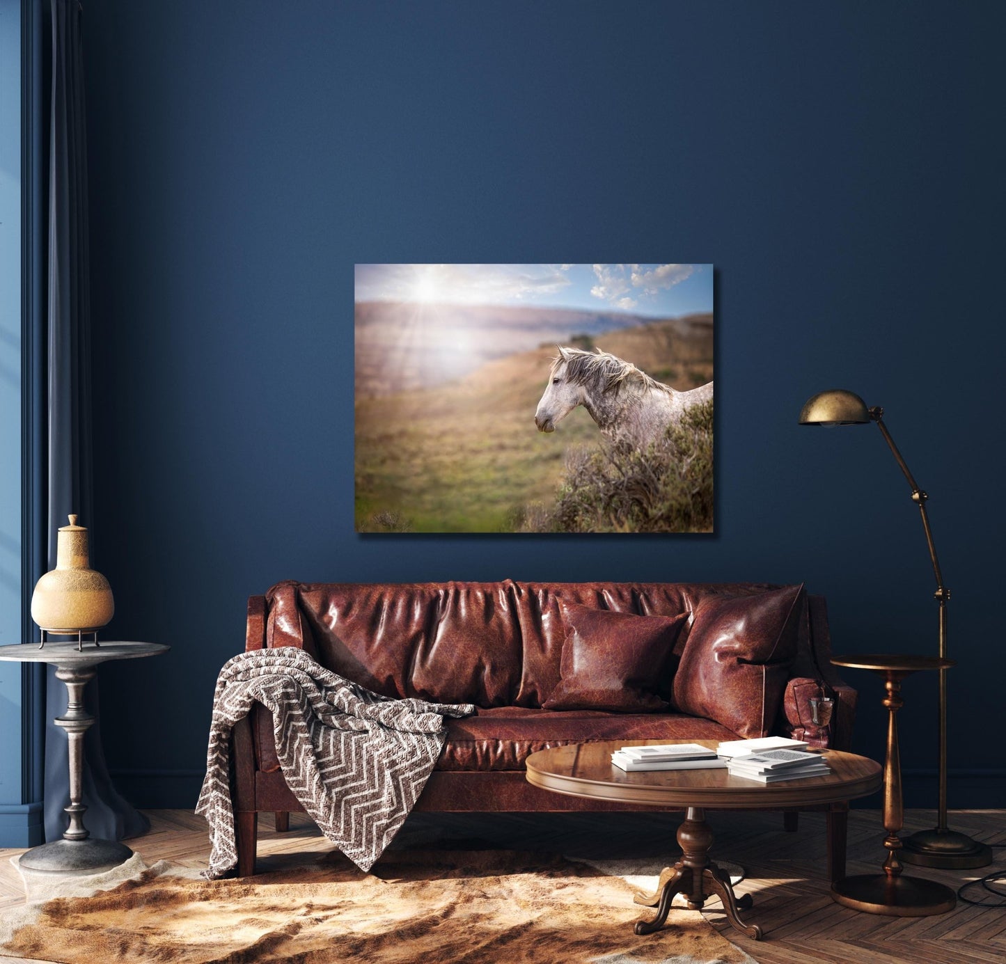 Wild Horse Photo Canvas Print, Gray Mustang Stallion Picture, Colorado Cowboy Old West Home Decor, Mountain Desert Scenery - SandyDobbsFineArtPhotography