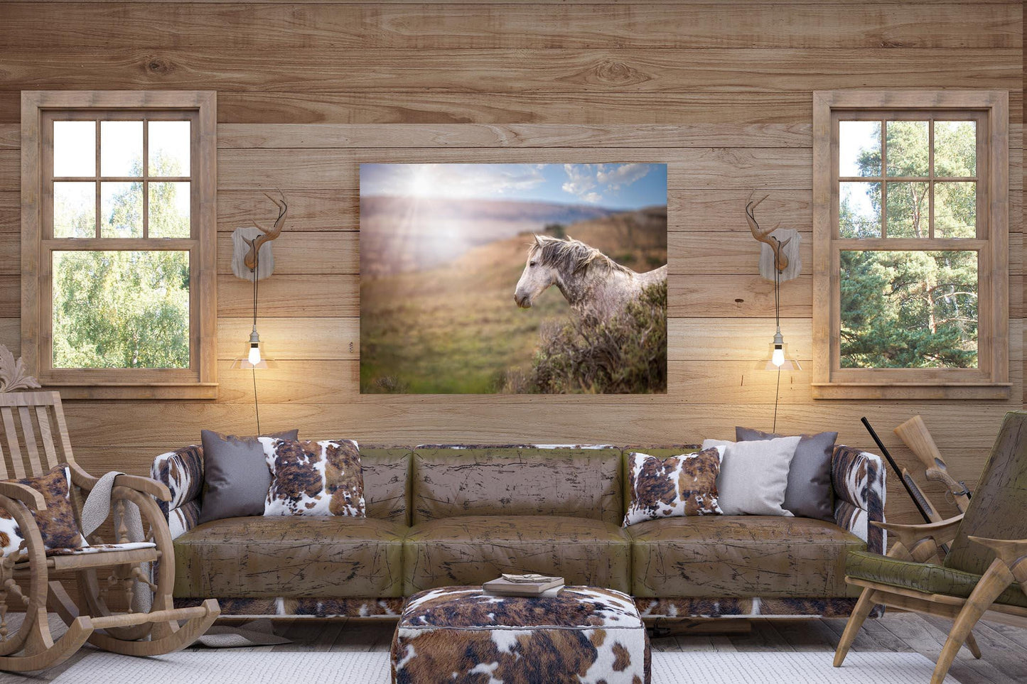 Wild Horse Photo Canvas Print, Gray Mustang Stallion Picture, Colorado Cowboy Old West Home Decor, Mountain Desert Scenery - SandyDobbsFineArtPhotography