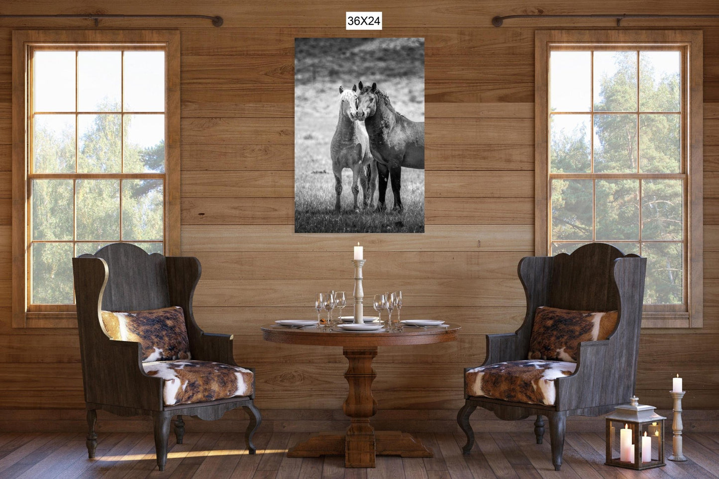 Wild Horses in Wyoming Black and White Vertical Print, Rustic Cowboy Decor, Stallions Photo Canvas, Salt Wells Creek Mountain Landscape - SandyDobbsFineArtPhotography