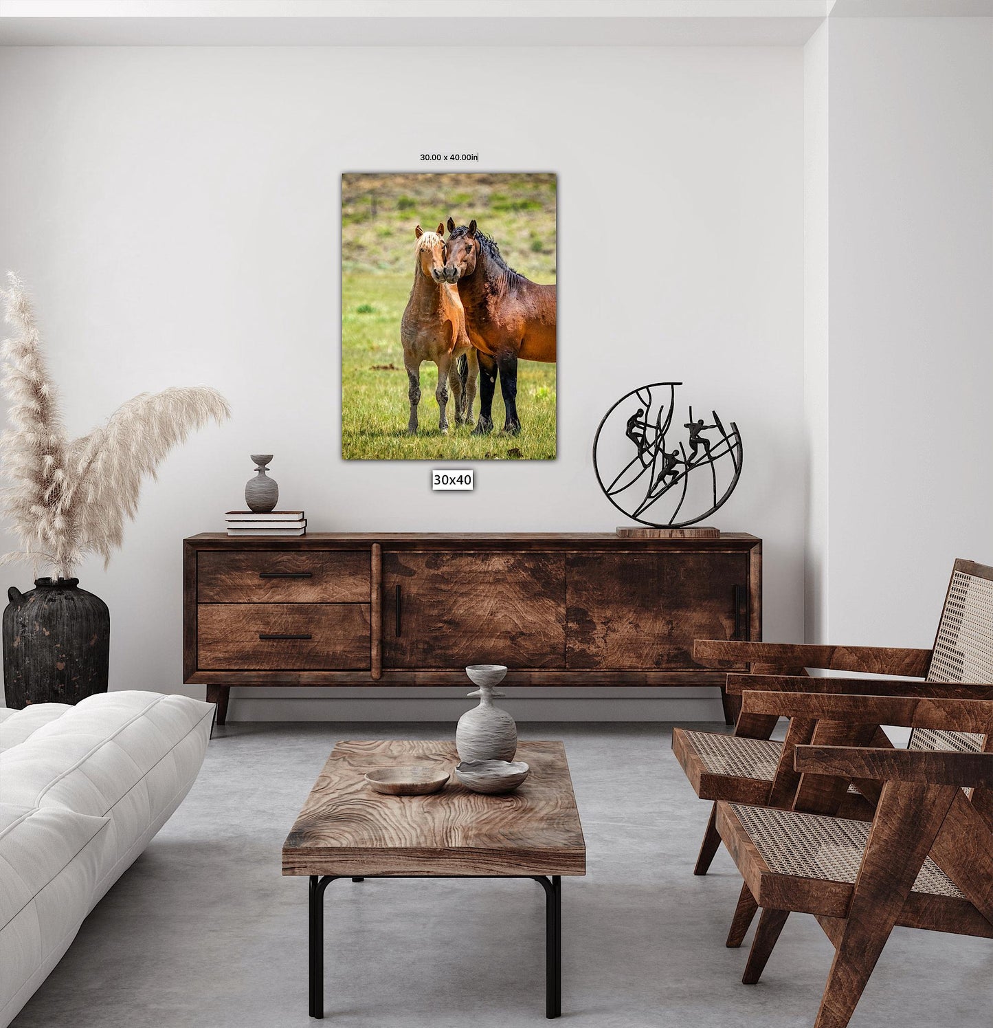 Wild Horses in Wyoming Photo Vertical Print, Rustic Cowboy Decor, Mustang Stallions Picture on Canvas, Salt Wells Creek Mountain Landscape - SandyDobbsFineArtPhotography