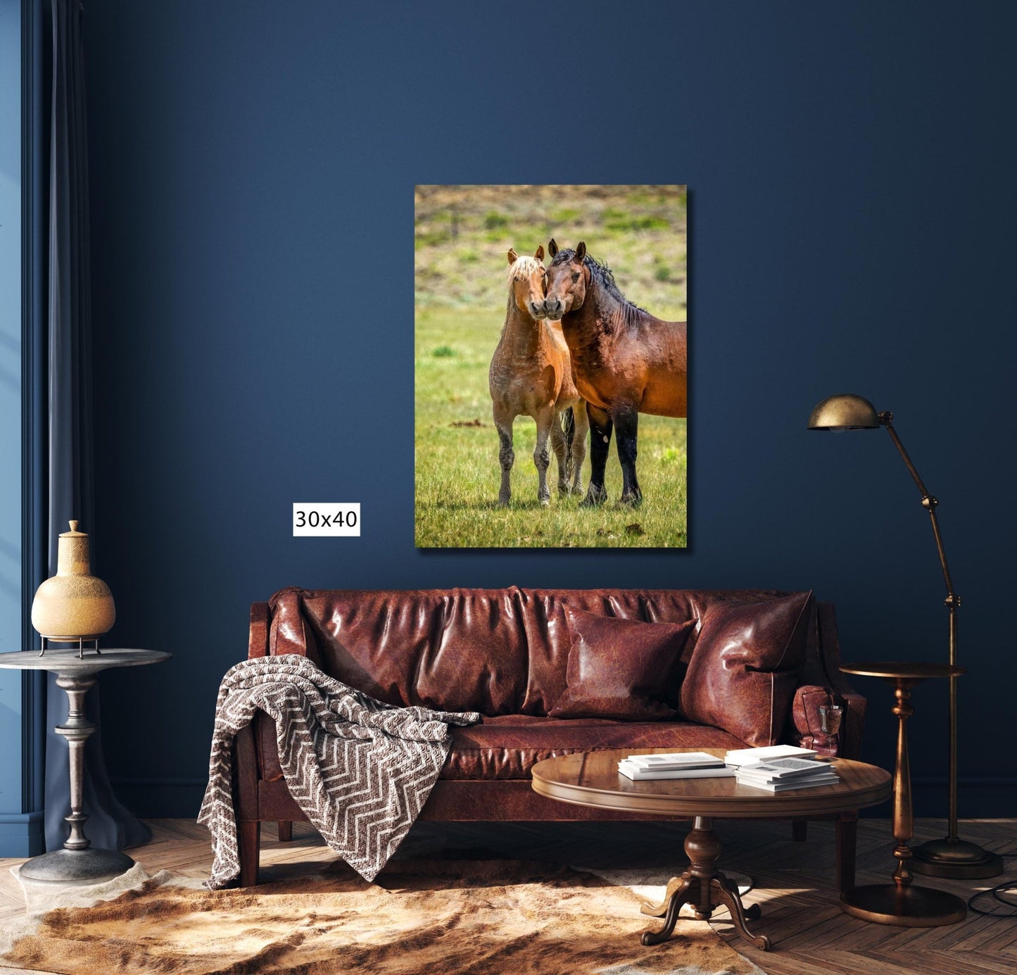 Wild Horses in Wyoming Photo Vertical Print, Rustic Cowboy Decor, Mustang Stallions Picture on Canvas, Salt Wells Creek Mountain Landscape - SandyDobbsFineArtPhotography