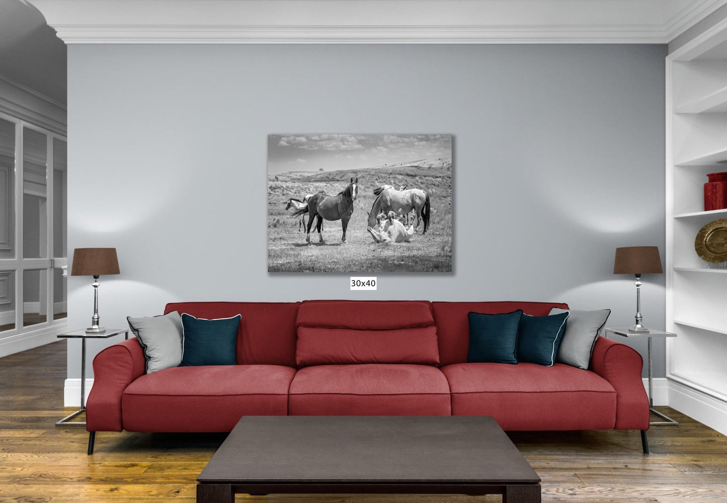 Wyoming Wild Horses Black and White Wall Art Print, Mustang Stallions Playing Photo Canvas, Cowboy Old West Decor for Home or Office - SandyDobbsFineArtPhotography