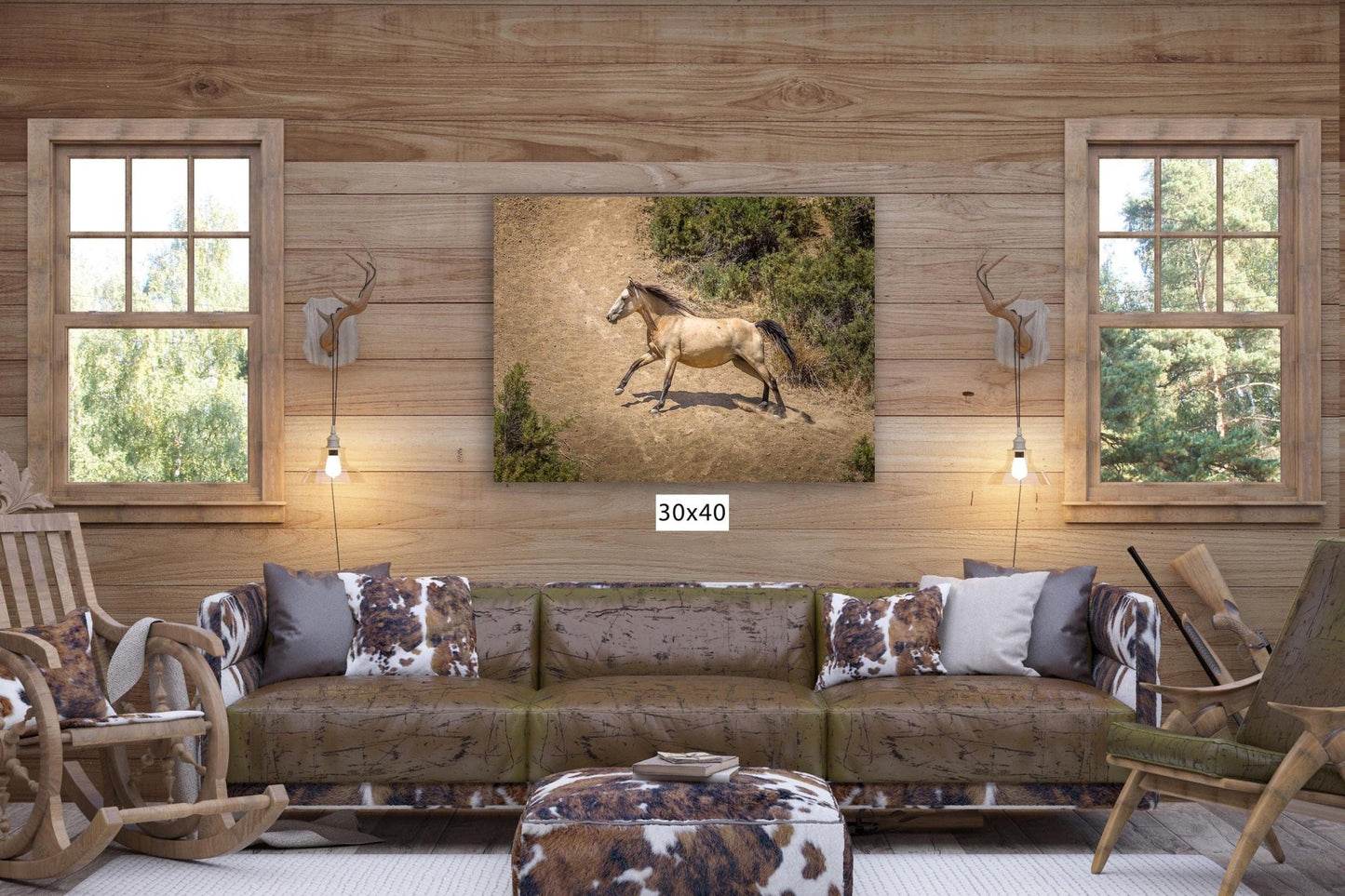 Wild Buckskin Horse Running Wall Art Print, Wild Mustang Photo, Colorado Wildlife Picture Canvas, Cowboy Old West Decor for Home or Office - SandyDobbsFineArtPhotography