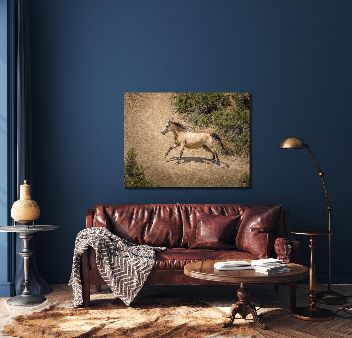 Wild Buckskin Horse Running Wall Art Print, Wild Mustang Photo, Colorado Wildlife Picture Canvas, Cowboy Old West Decor for Home or Office - SandyDobbsFineArtPhotography