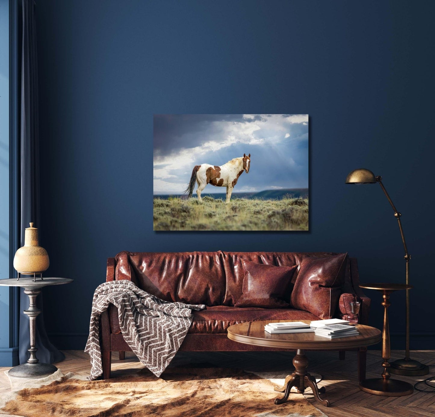 Wild Pinto Stallion Photo, Wyoming Mustang Horses Wall Art Print, Rocky Mountain Large Wildlife Canvas, Cowboy Old West Decor for Home - SandyDobbsFineArtPhotography