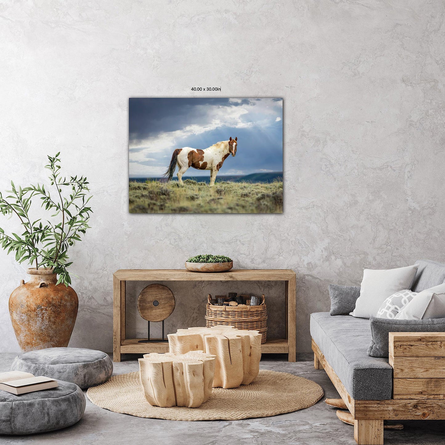 Wild Pinto Stallion Photo, Wyoming Mustang Horses Wall Art Print, Rocky Mountain Large Wildlife Canvas, Cowboy Old West Decor for Home - SandyDobbsFineArtPhotography