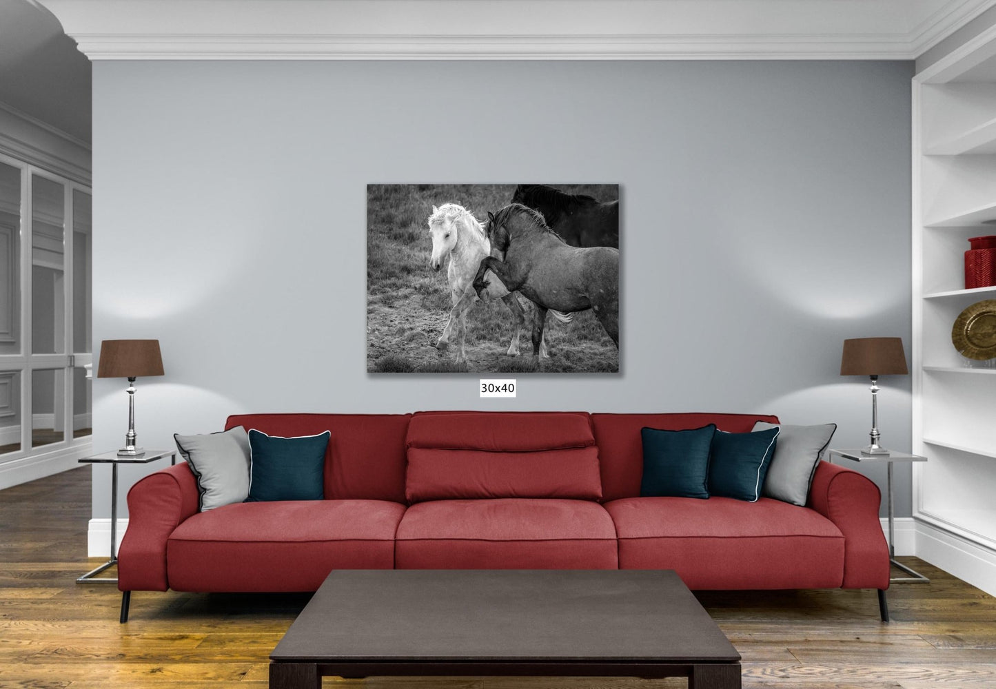 Wild Horses Dancing Black and White Photo, Wyoming Mustang Stallions Wall Art Print, Rocky Mountain Wildlife Canvas, Cowboy Old West Decor - SandyDobbsFineArtPhotography