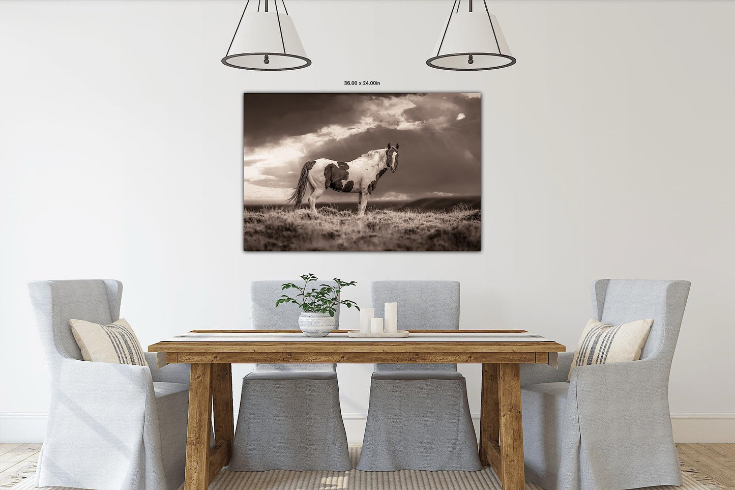 Wild Pinto Stallion Sepia Photo, Wyoming Mustang Horses Wall Art Print, Rocky Mountain Large Wildlife Canvas, Cowboy Old West Decor for Home - SandyDobbsFineArtPhotography