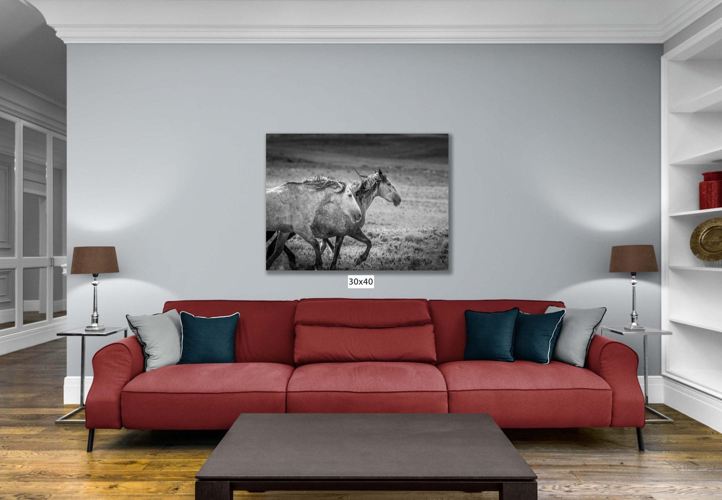 Wild Horses Running Black and White Photo, Adobe Town Wyoming Mustang Stallions Wall Art Print, Rocky Mountain Canvas, Cowboy Old West Decor - SandyDobbsFineArtPhotography