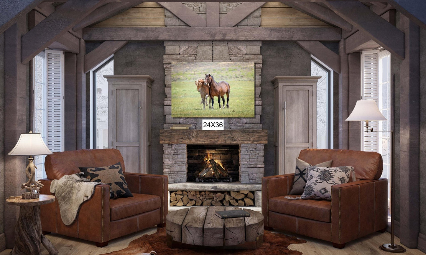 Wild Stallions Photo Canvas, Wyoming Mustang Horses Wall Art Print, Rocky Mountain Large Wildlife Canvas, Cowboy Old West Decor for Home - SandyDobbsFineArtPhotography