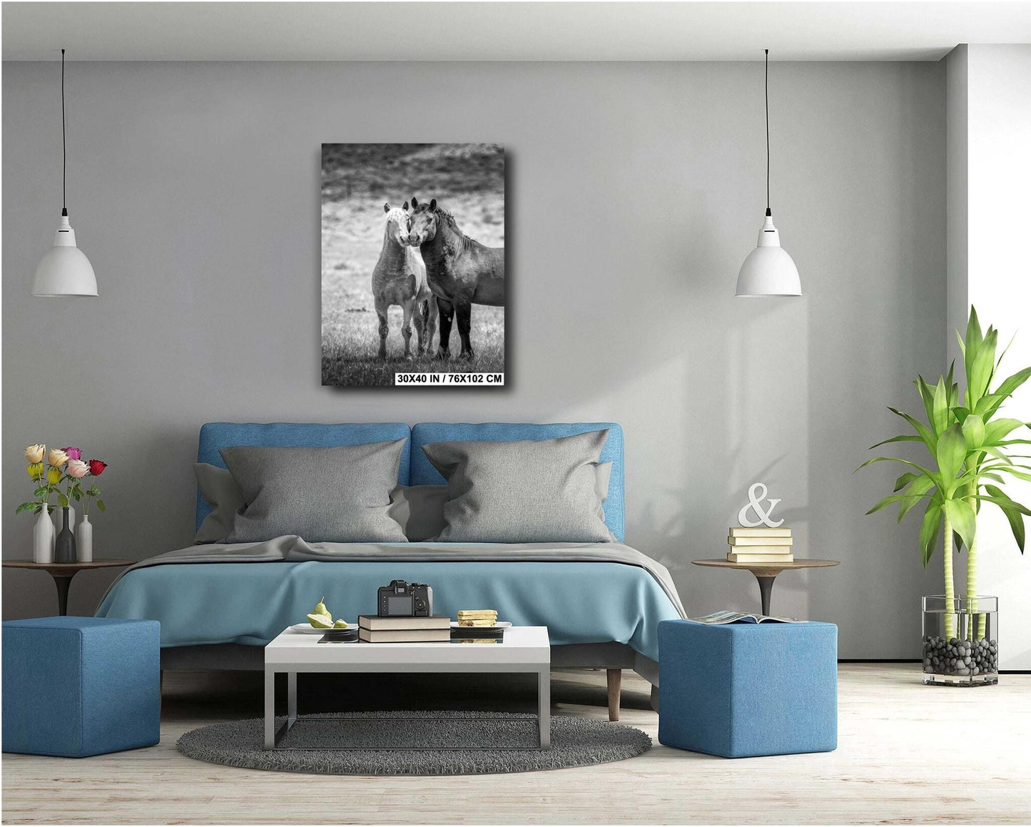 Wild Horses in Wyoming Black and White Vertical Print, Rustic Cowboy Decor, Stallions Photo Canvas, Salt Wells Creek Mountain Landscape - SandyDobbsFineArtPhotography