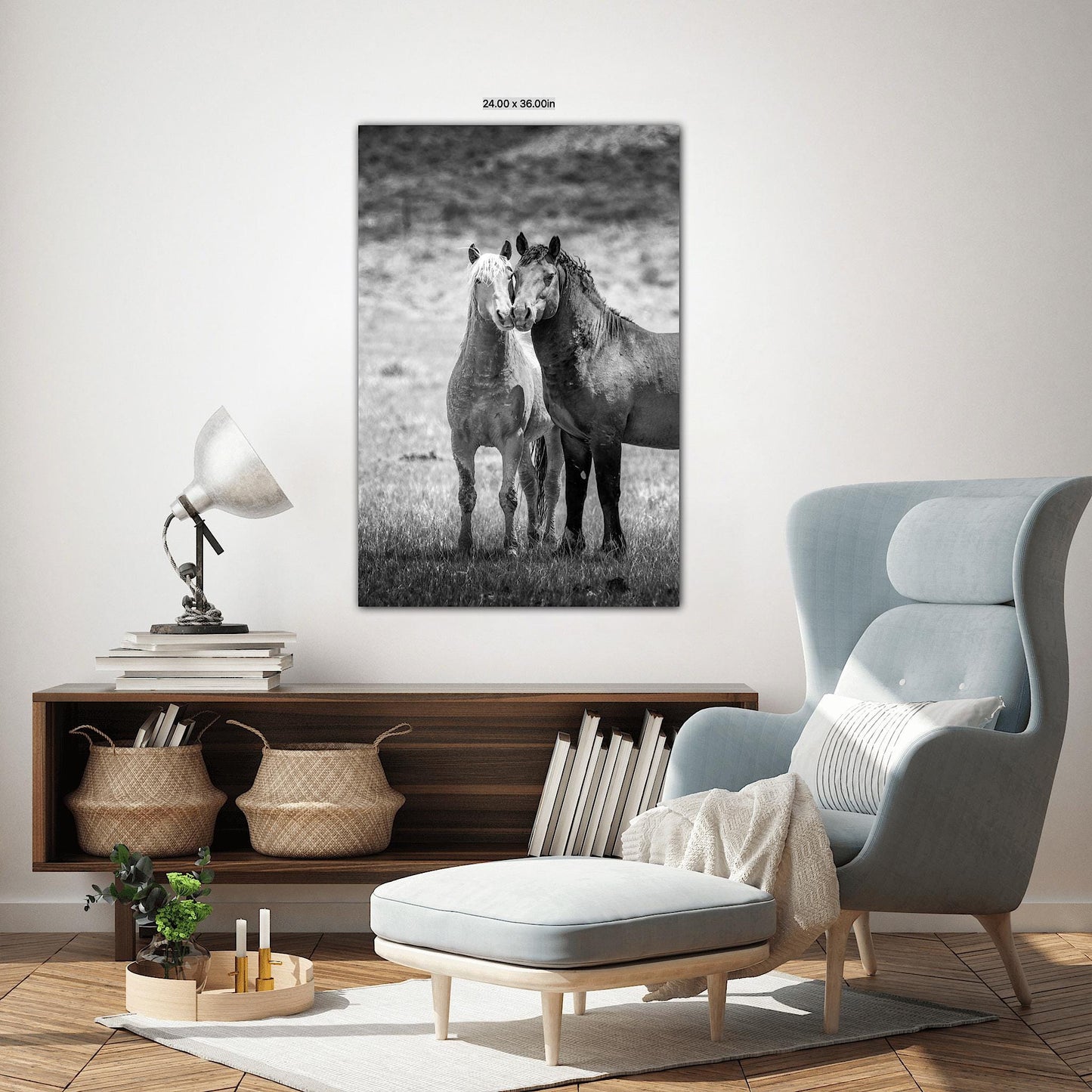 Wild Horses in Wyoming Black and White Vertical Print, Rustic Cowboy Decor, Stallions Photo Canvas, Salt Wells Creek Mountain Landscape - SandyDobbsFineArtPhotography