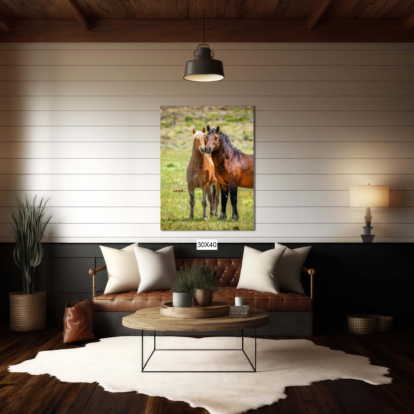 Wild Horses in Wyoming Photo Vertical Print, Rustic Cowboy Decor, Mustang Stallions Picture on Canvas, Salt Wells Creek Mountain Landscape - SandyDobbsFineArtPhotography