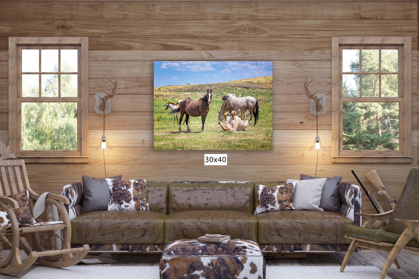 Wyoming Wild Horses Wall Art Print, Wild Mustang Stallions Playing Photo, Wildlife Canvas, Cowboy Old West Rustic Decor for Home - SandyDobbsFineArtPhotography