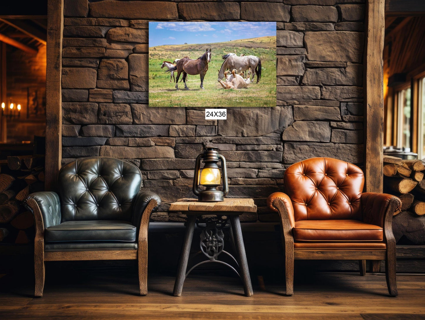 Wyoming Wild Horses Wall Art Print, Wild Mustang Stallions Playing Photo, Wildlife Canvas, Cowboy Old West Rustic Decor for Home - SandyDobbsFineArtPhotography