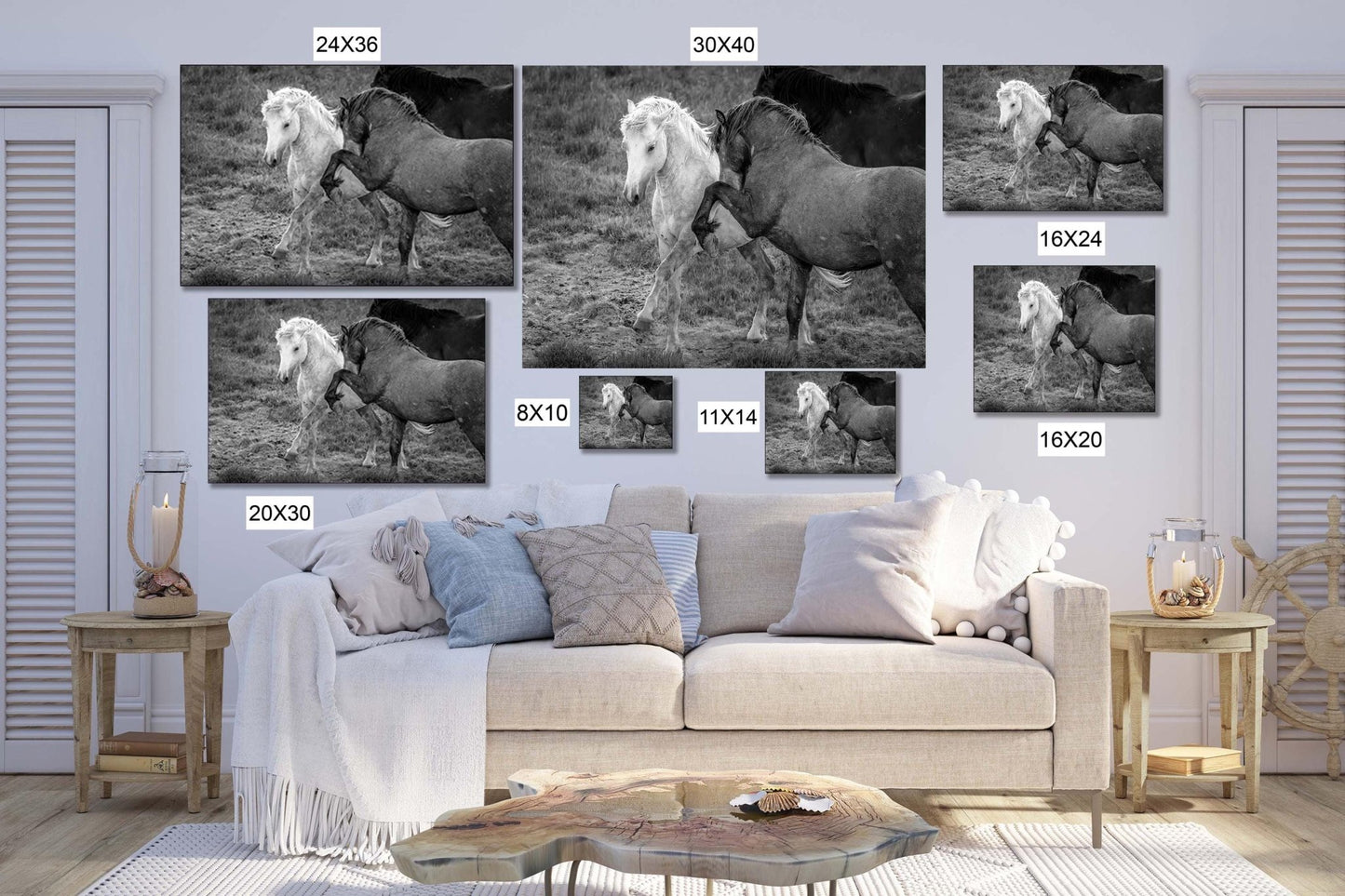 Wild Horses Dancing Black and White Photo, Wyoming Mustang Stallions Wall Art Print, Rocky Mountain Wildlife Canvas, Cowboy Old West Decor - SandyDobbsFineArtPhotography