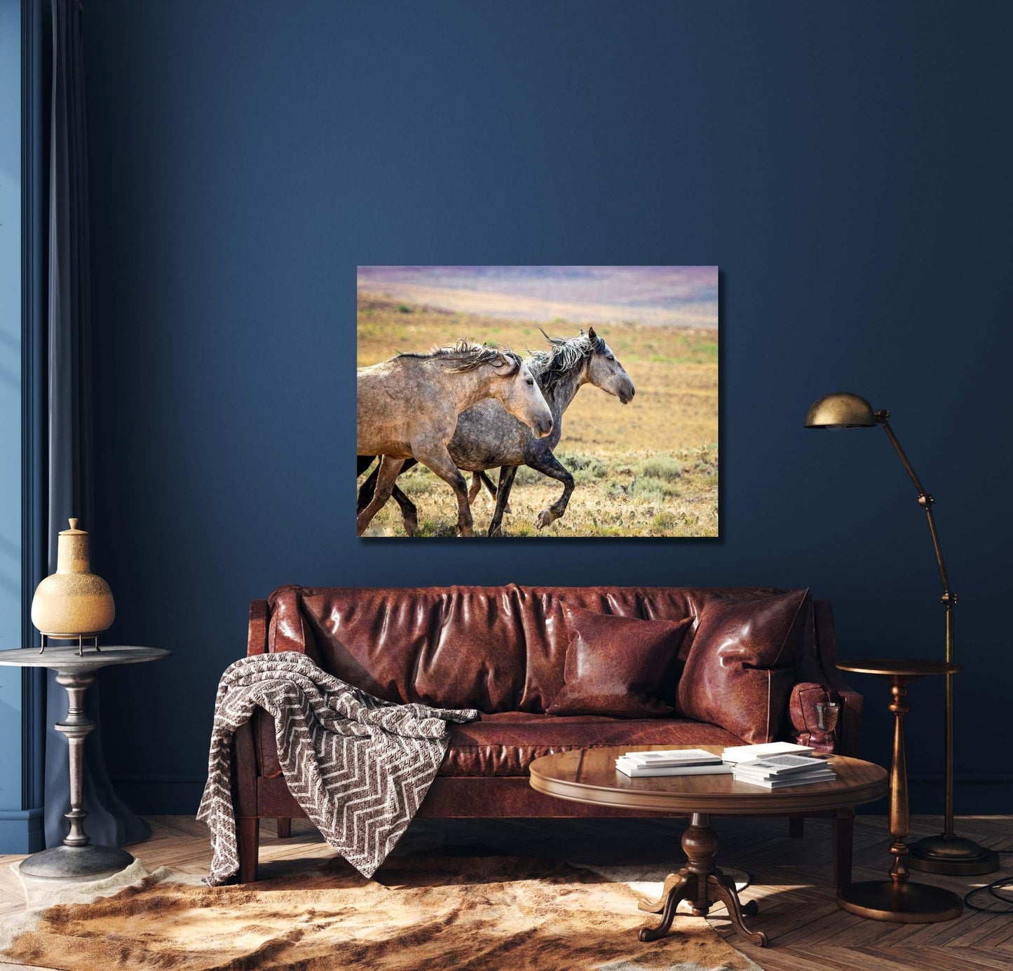 Wild Horses Running Photo, Adobe Town Wyoming Mustang Stallions, Cowboy Old West Decor Wall Art Print, Rocky Mountain Wildlife Canvas - SandyDobbsFineArtPhotography