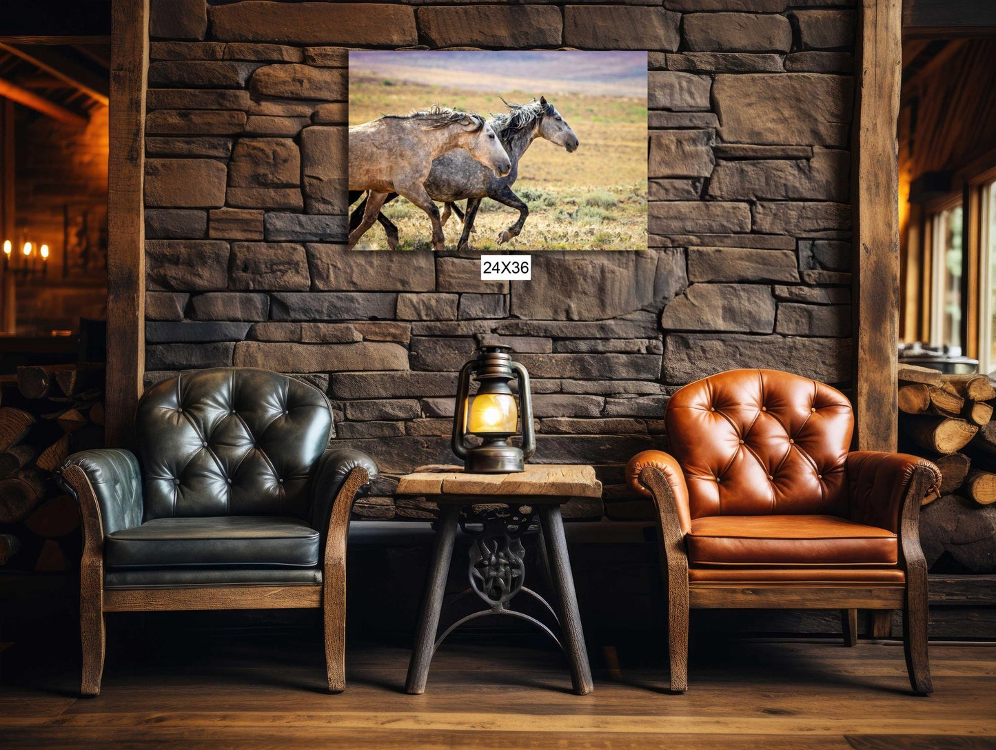 Wild Horses Running Photo, Adobe Town Wyoming Mustang Stallions, Cowboy Old West Decor Wall Art Print, Rocky Mountain Wildlife Canvas - SandyDobbsFineArtPhotography