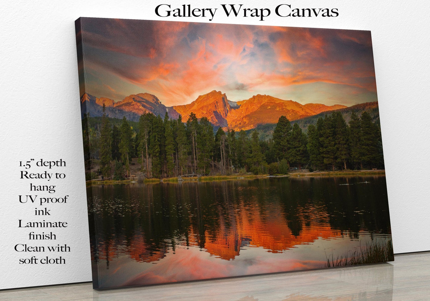 Colorado Wall Art, Sprague Lake Sunrise Photo Print, Rocky Mountain National Park, Landscape Large Canvas, Vivid Mountain Alpenglow Sunrise - SandyDobbsFineArtPhotography