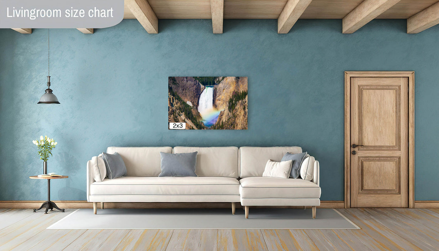 Yellowstone National Park Lower Falls, Waterfall with Rainbow, Fine Art Landscape by Original Photographer, Canvas Wall Art Prints for Home