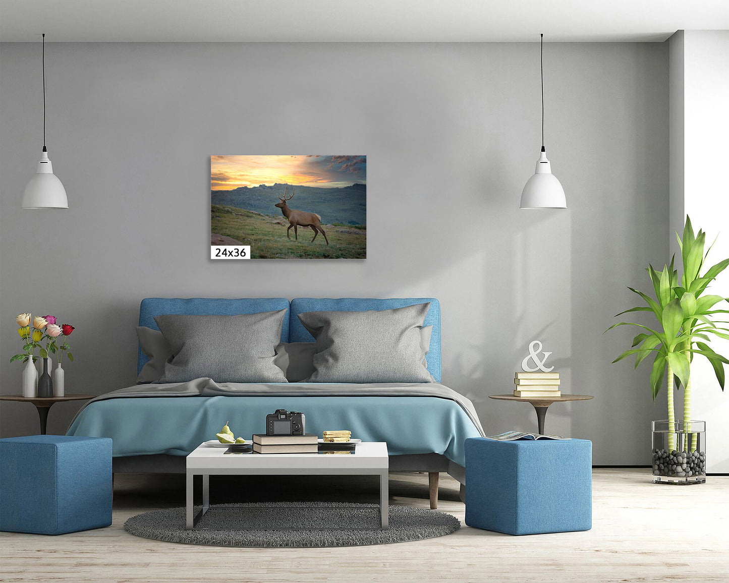 Canvas Wall Art Prints-Bull Elk on Tundra at Sunset, Rocky Mountain National Park-Wall Decor Ideal for Home ,Living Room, Bedroom and Office