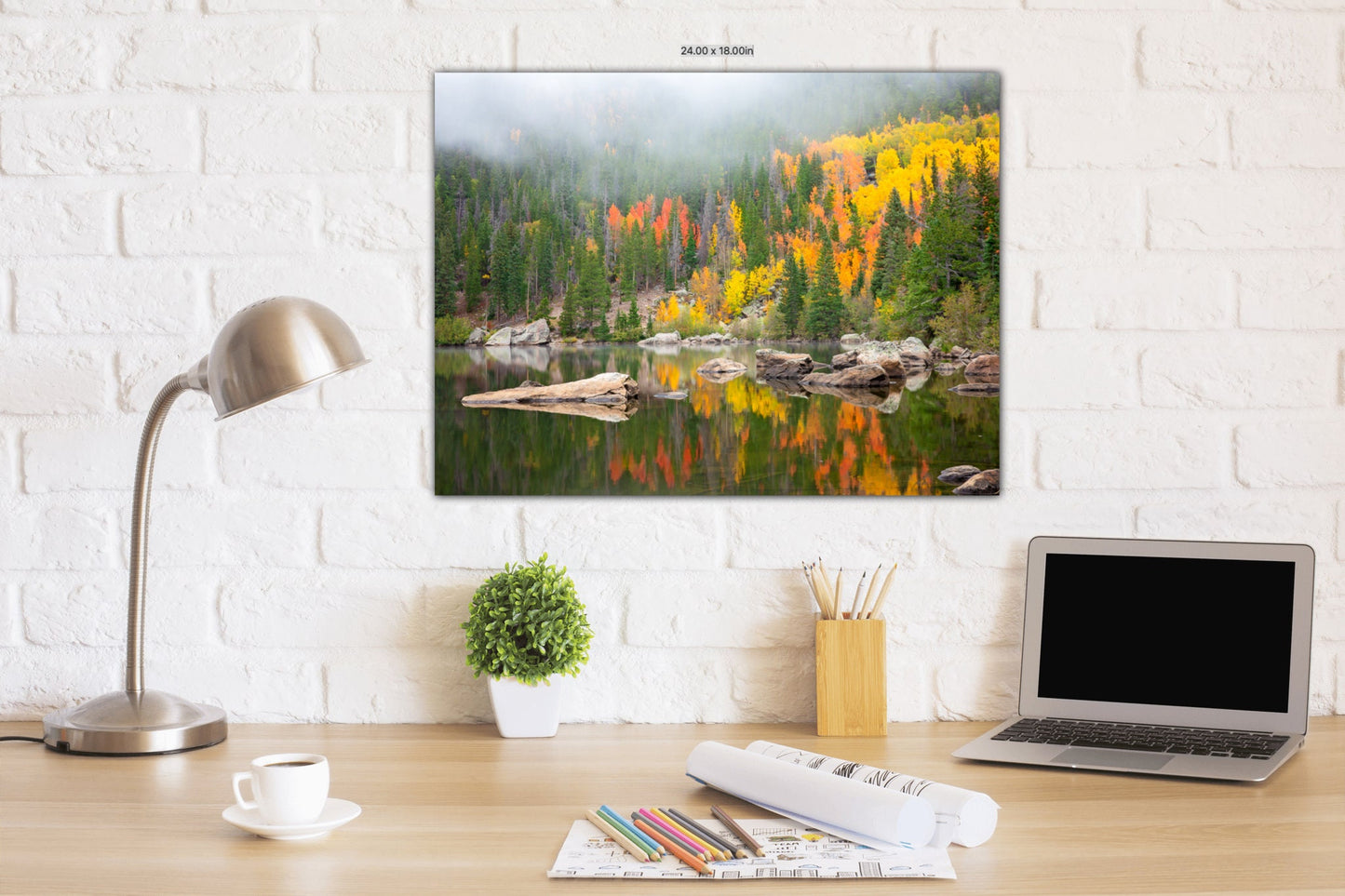 Colorado Photography Landscape Canvas, Fine Art Wall Print, Misty Mountain Lake, Bear Lake Autumn Reflection, Home Decor Made in the USA - SandyDobbsFineArtPhotography