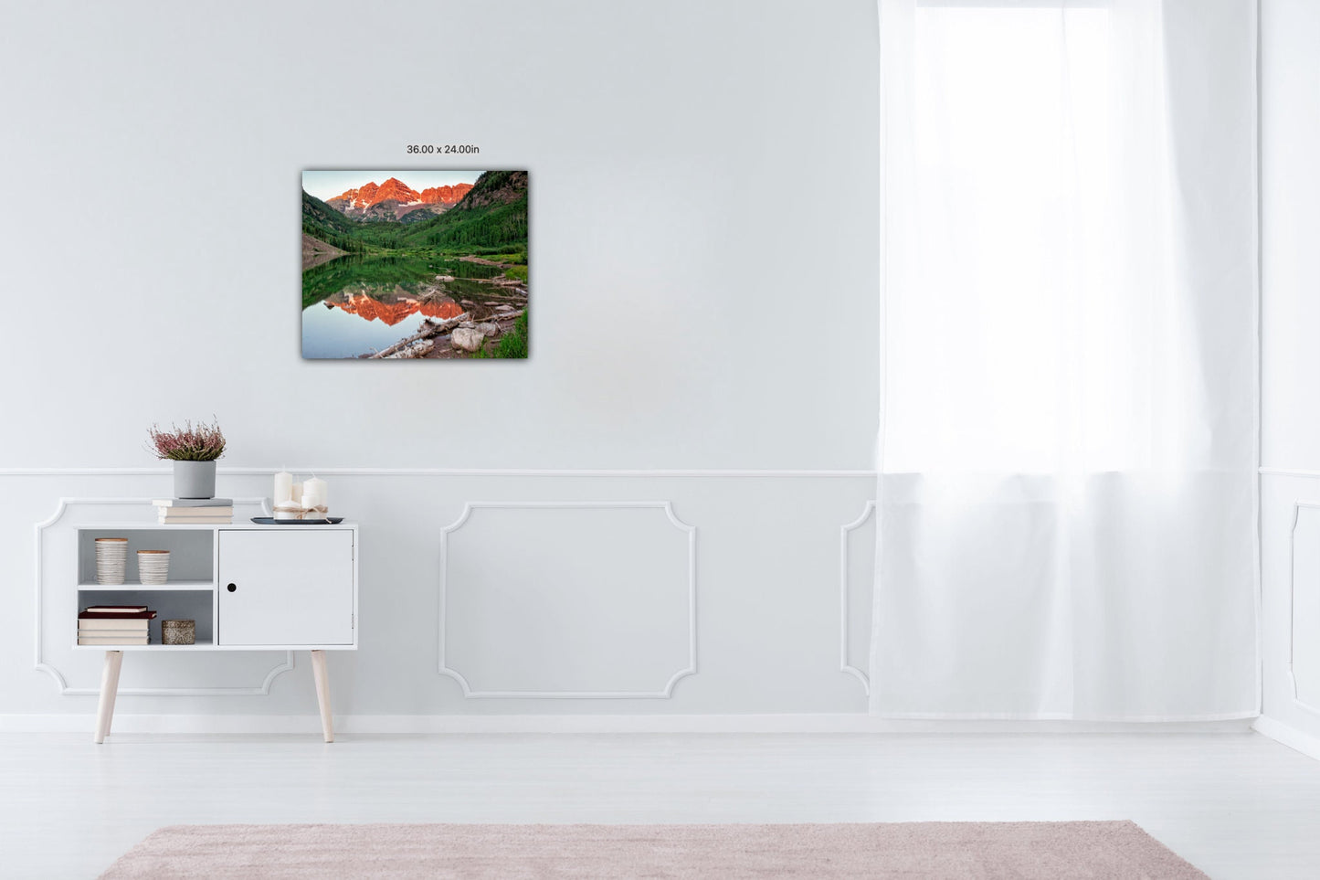 Maroon Bells at Sunrise, Colorado Rocky Mountain Landscape, Canvas Art Wall Decor for Home - SandyDobbsFineArtPhotography