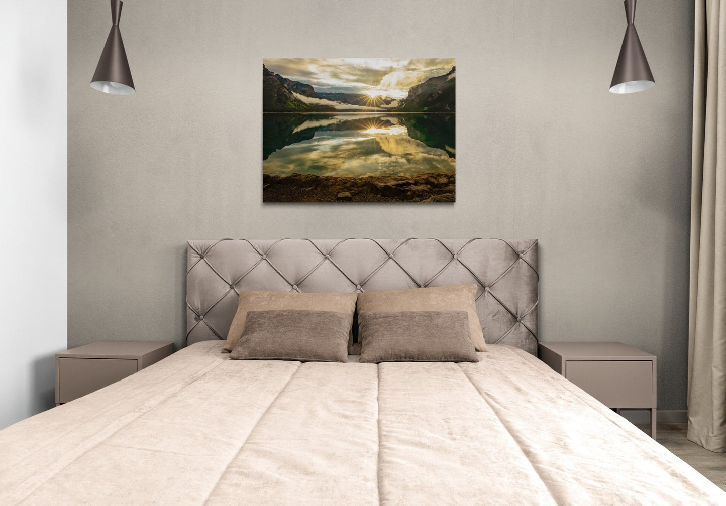 Banff Canada Sunrise Landscape Print, Lake Minnewanka Sunrise, Dramatic Landscape Canvas Wall Art Prints, Wall Decor for Home or Office - SandyDobbsFineArtPhotography