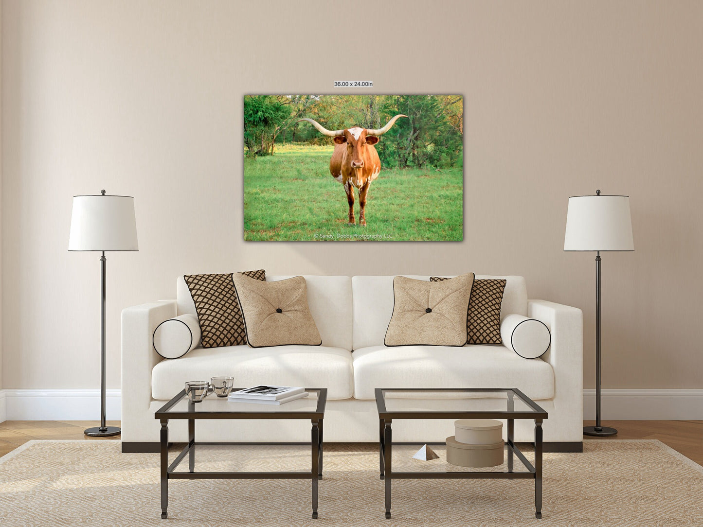 Texas Longhorn Print, Canvas Wall Art Prints, Cow Wall Art, Western Decor, Rustic Wall Decor for Home and Office - SandyDobbsFineArtPhotography