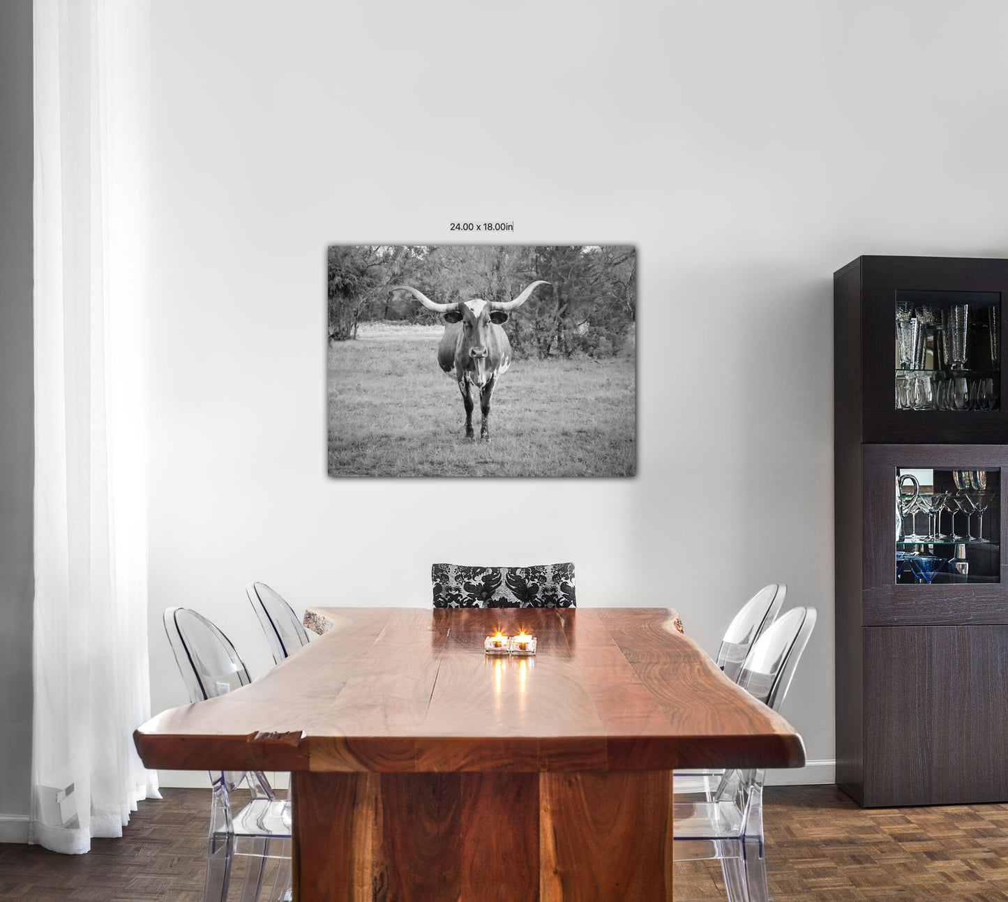 Texas Longhorn Black and White Print, Canvas Wall Art Prints, Cow Wall Art, Western Decor, Rustic Wall Decor for Home and Office - SandyDobbsFineArtPhotography