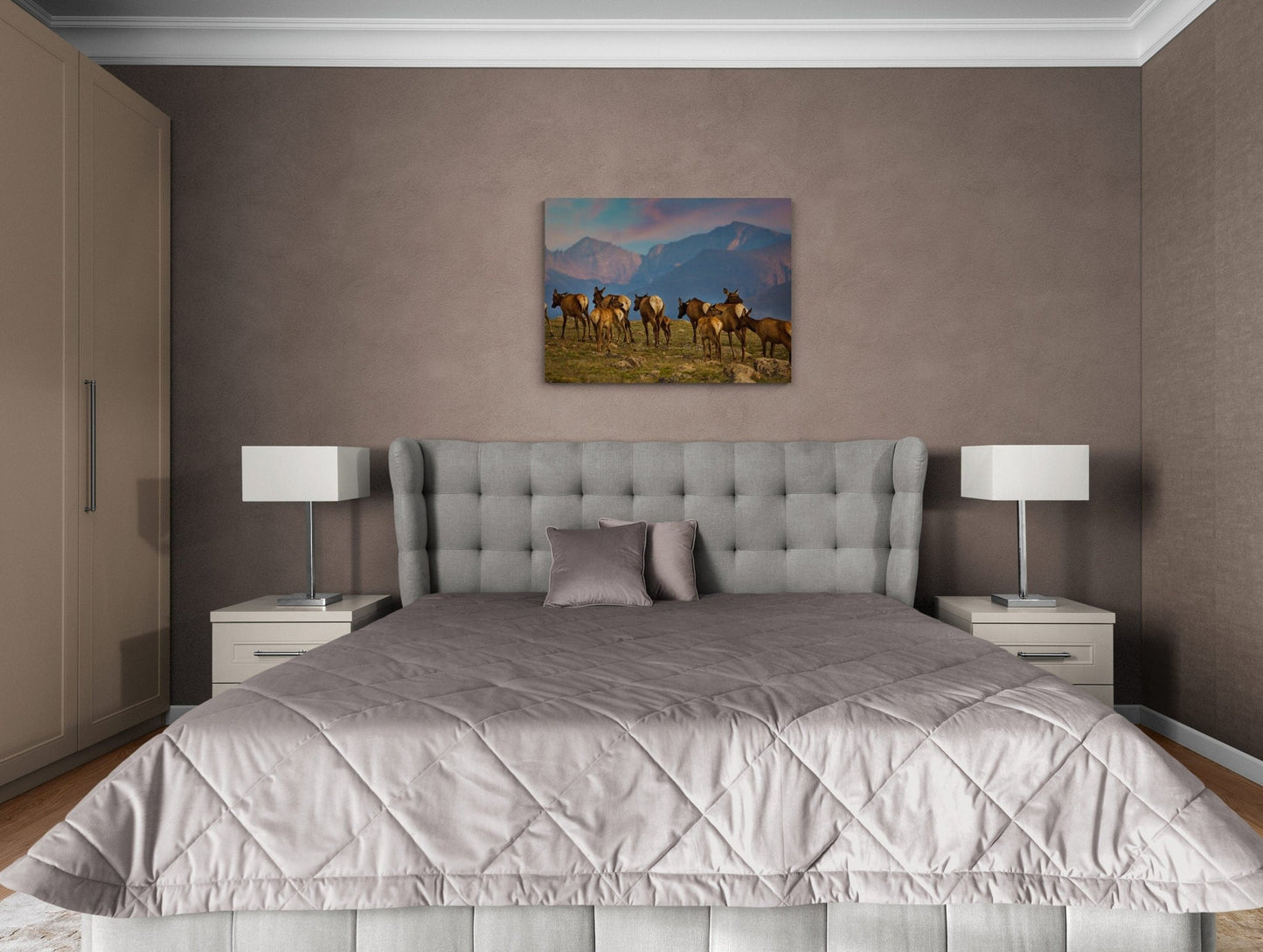 Elk Herd on Tundra at Sunset, Rocky Mountain National Park, Wildlife Canvas Wall Art Print, Wall Decor for Living Room, Bedroom and Office - SandyDobbsFineArtPhotography