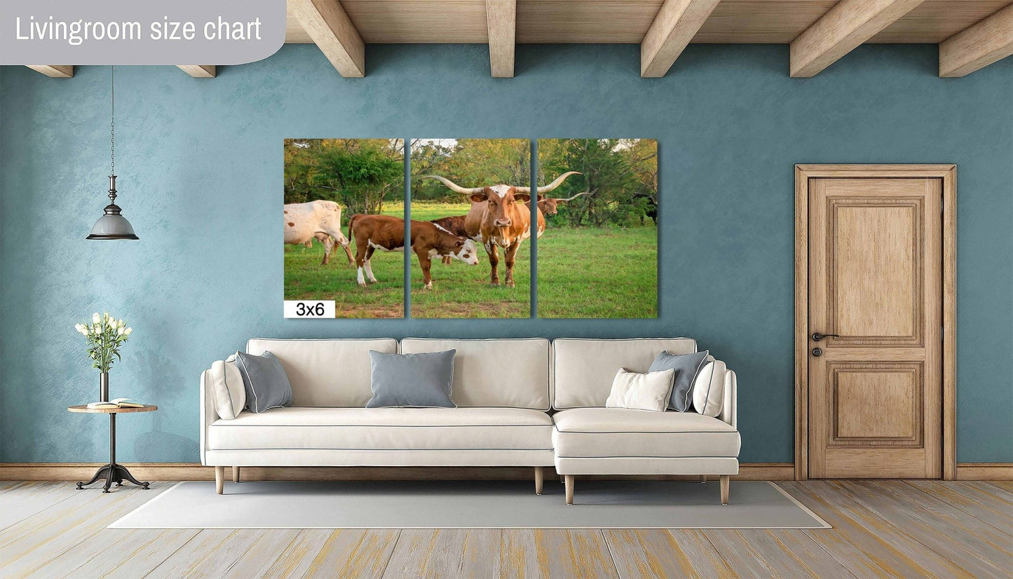Texas Longhorn Cow Calf Print, Canvas Wall Art Prints, Cow Wall Art, Western Decor, Rustic Wall Decor for Home and Office - SandyDobbsFineArtPhotography