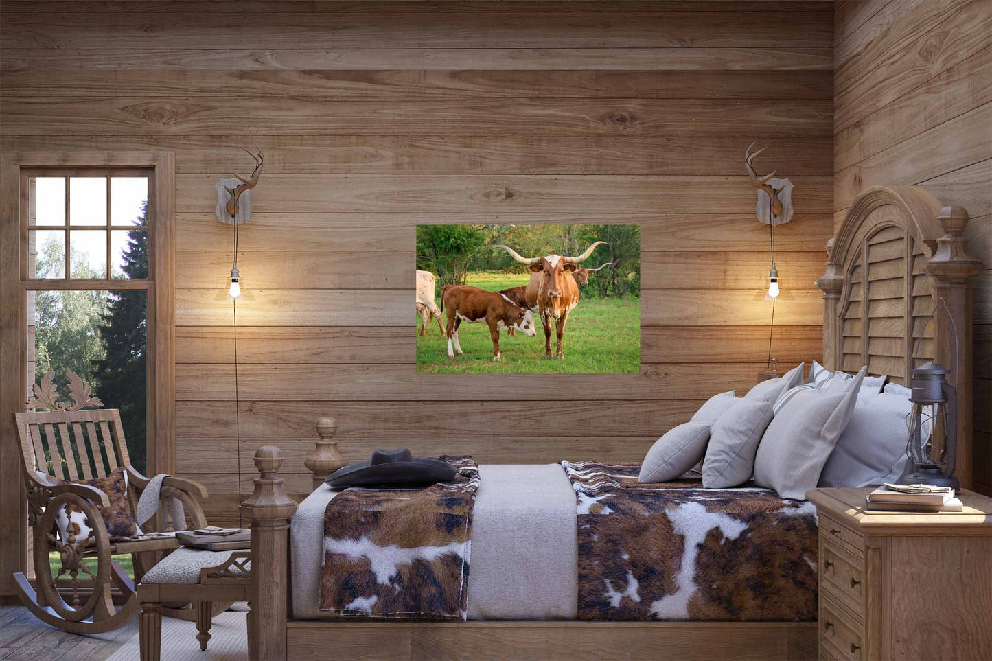 Texas Longhorn Cow Calf Print, Canvas Wall Art Prints, Cow Wall Art, Western Decor, Rustic Wall Decor for Home and Office - SandyDobbsFineArtPhotography