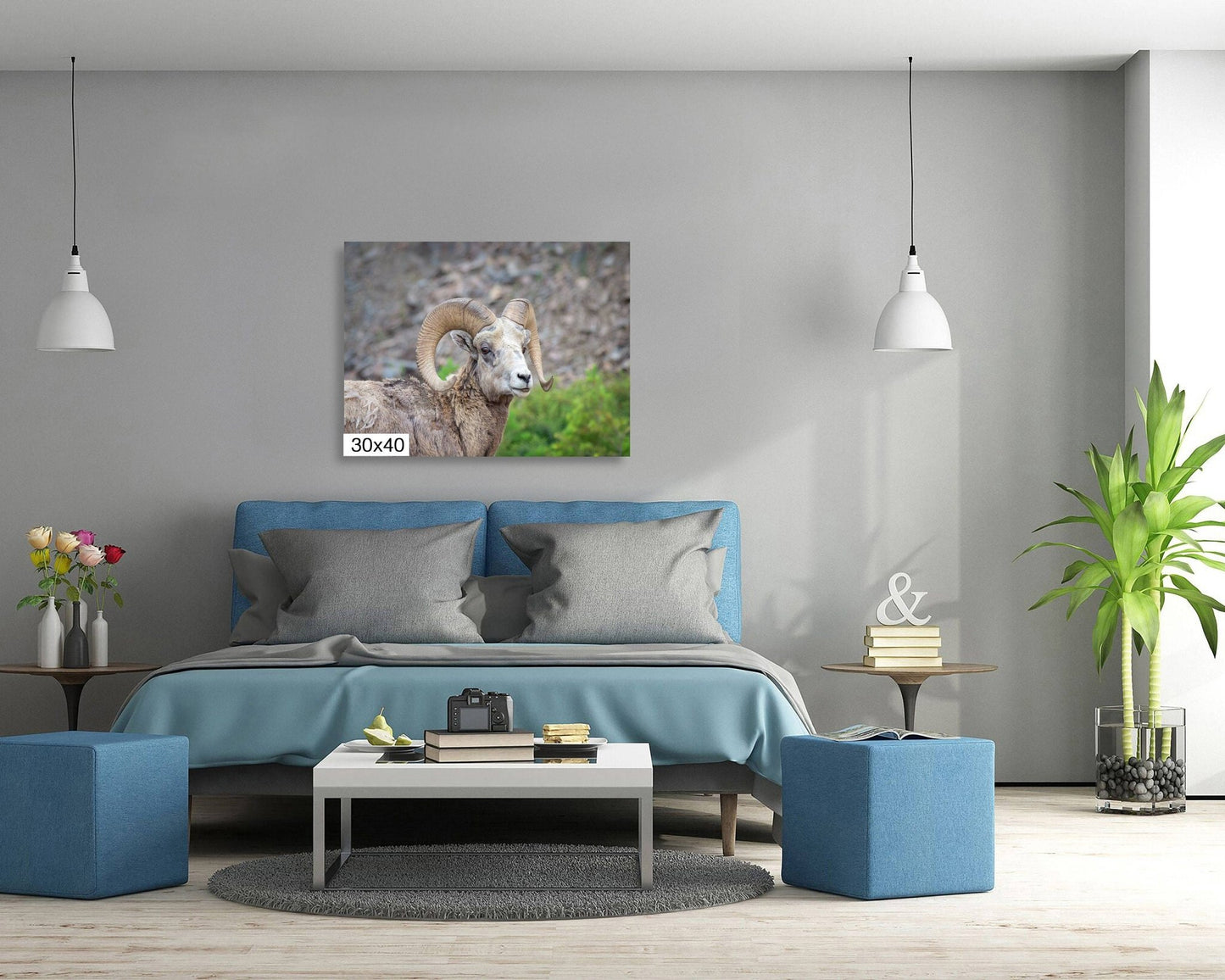 Big Horn Ram Wildlife Wall Canvas, Rocky Mountain Sheep Photography, Banff National Park Art Prints, Decor for Home ,Living Room, Bedroom - SandyDobbsFineArtPhotography