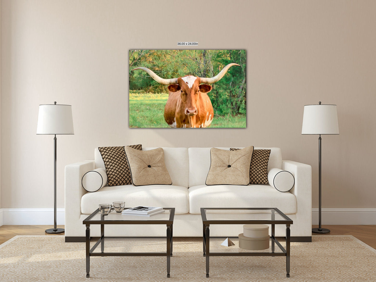 Cow Wall Art, Texas Longhorn Print, Canvas Wall Prints, Texas Photography, Western Decor, Rustic Wall Decor for Home and Office - SandyDobbsFineArtPhotography