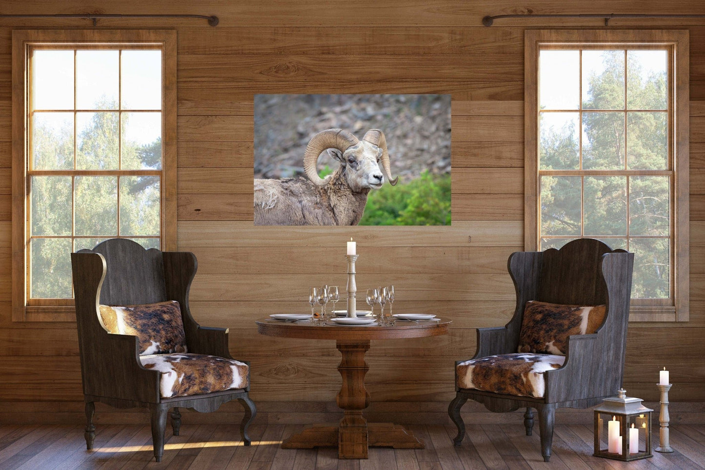 Big Horn Ram Wildlife Wall Canvas, Rocky Mountain Sheep Photography, Banff National Park Art Prints, Decor for Home ,Living Room, Bedroom - SandyDobbsFineArtPhotography