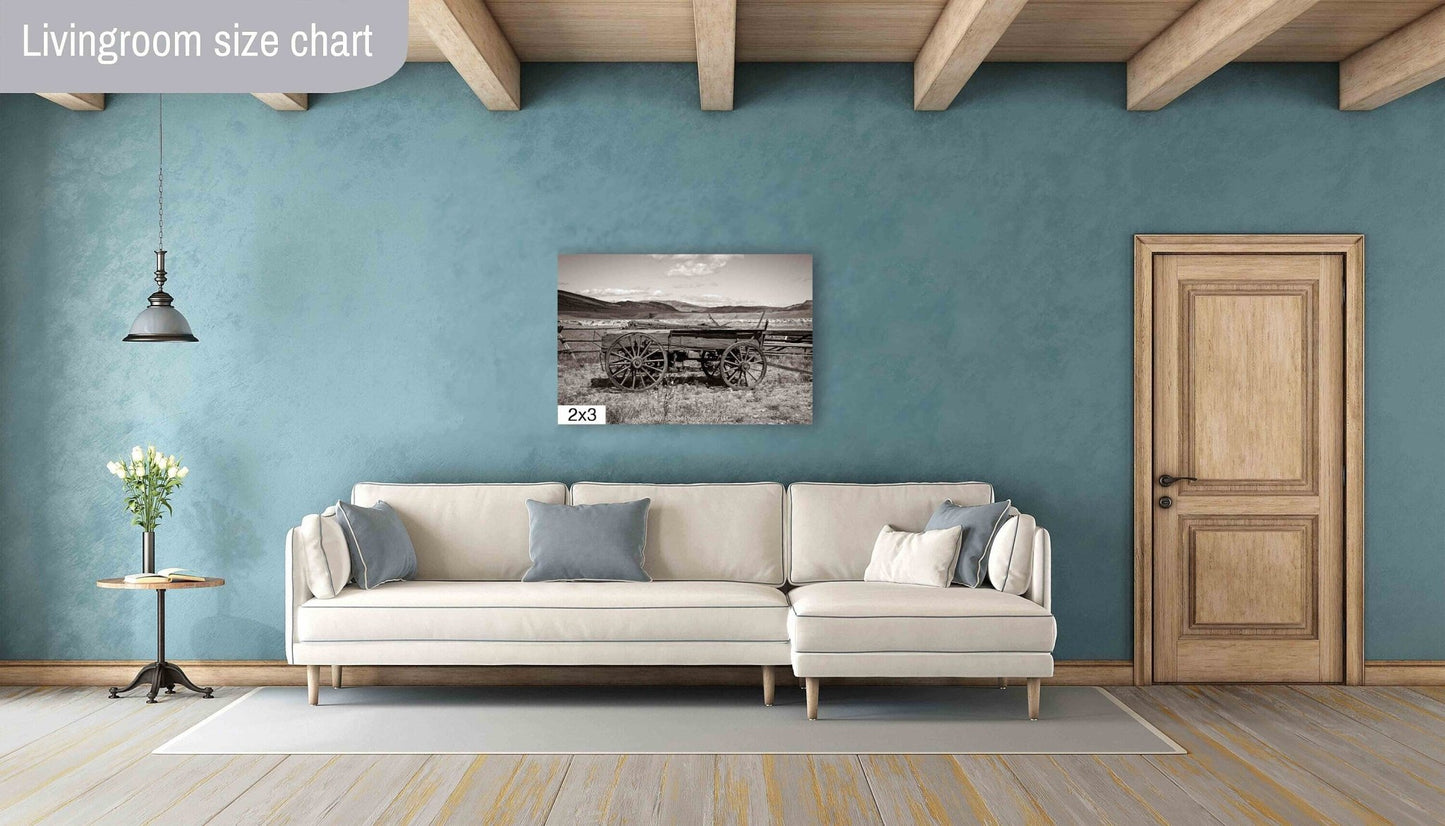 Old Wagon Canvas Photo Sepia Edition, Western Landscape Wall Art Picture, Old West Ghost Town, Wyoming Photography Decor,Rustic Cowboy Style - SandyDobbsFineArtPhotography