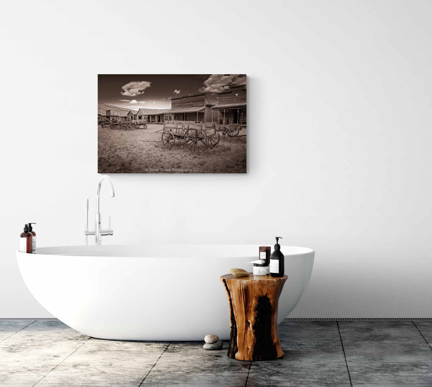 Old West Ghost Town Sepia Photography Decor, Old Wagons Wyoming Photo, Rustic Style, Cowboy Art, Western Art Wall Pictures, Wrapped Canvas, - SandyDobbsFineArtPhotography