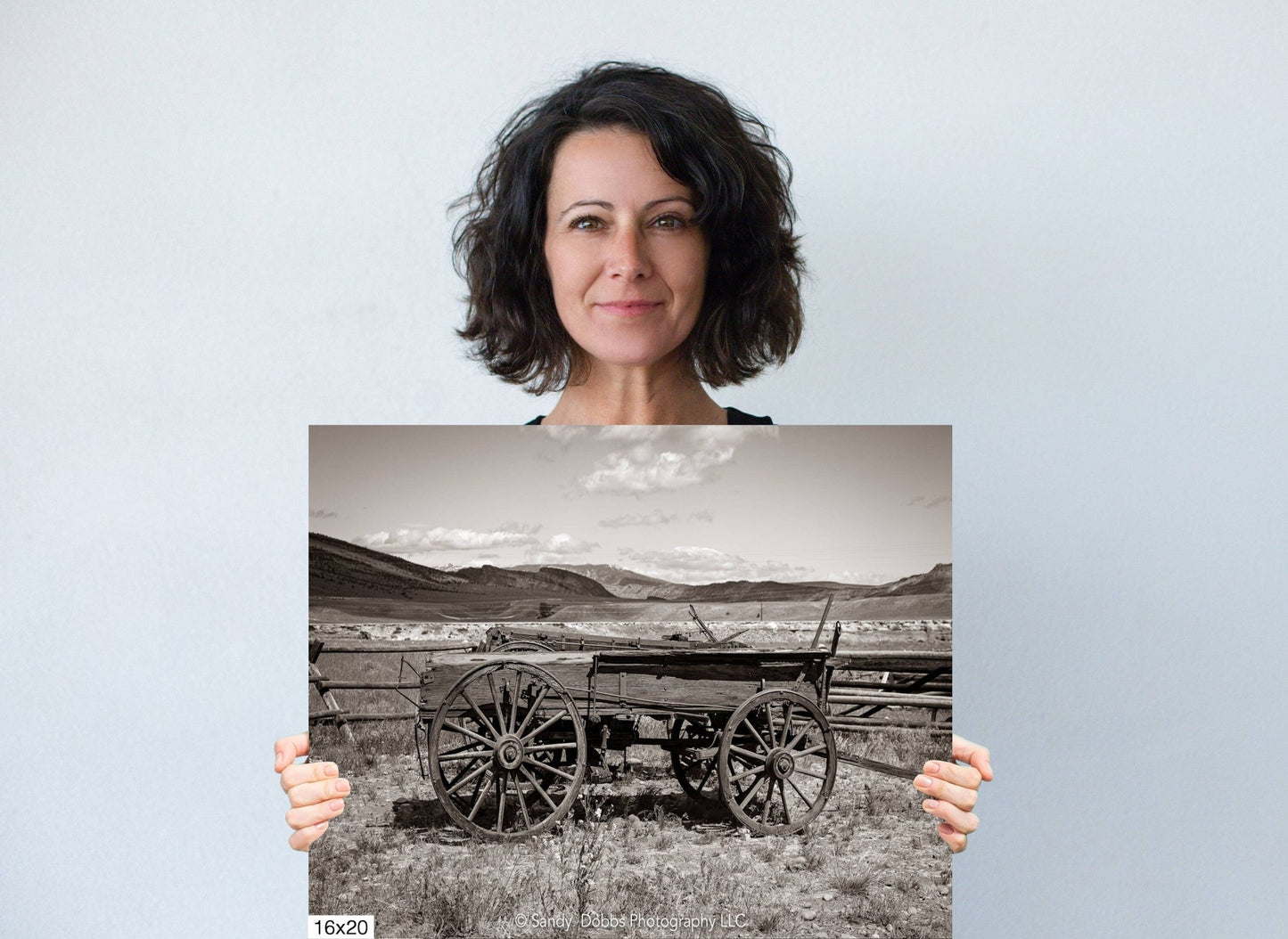 Old Wagon Canvas Photo Sepia Edition, Western Landscape Wall Art Picture, Old West Ghost Town, Wyoming Photography Decor,Rustic Cowboy Style - SandyDobbsFineArtPhotography
