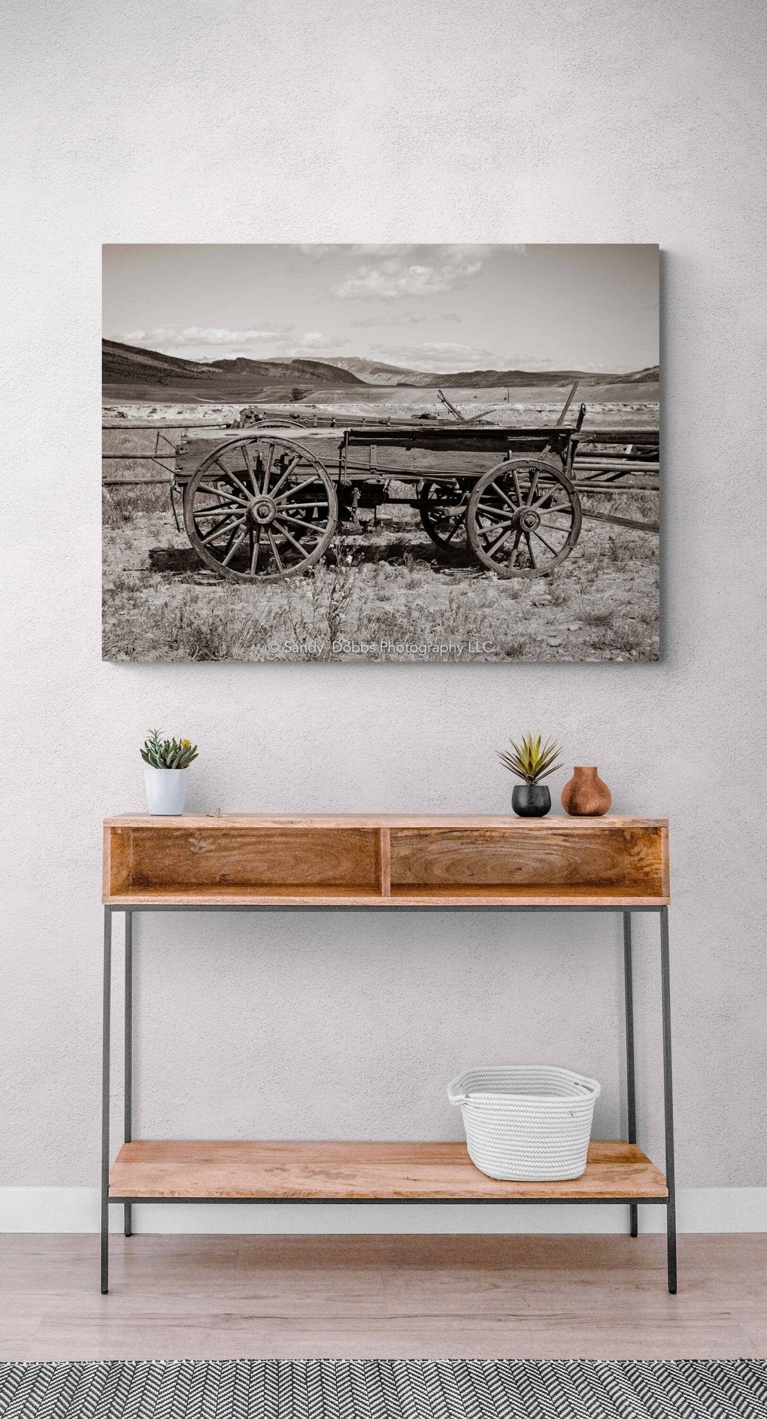 Old Wagon Canvas Photo Sepia Edition, Western Landscape Wall Art Picture, Old West Ghost Town, Wyoming Photography Decor,Rustic Cowboy Style - SandyDobbsFineArtPhotography