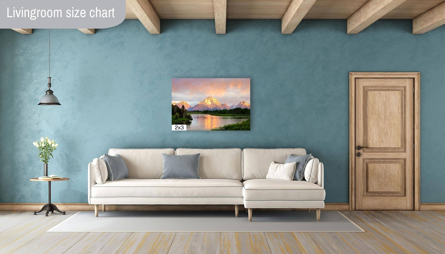 Oxbow Bend Sunrise, Grand Teton National Park Landscape Print, Wyoming Canvas Wall Art Prints, Dramatic Mountain Landscape Photo, Mt Moran - SandyDobbsFineArtPhotography