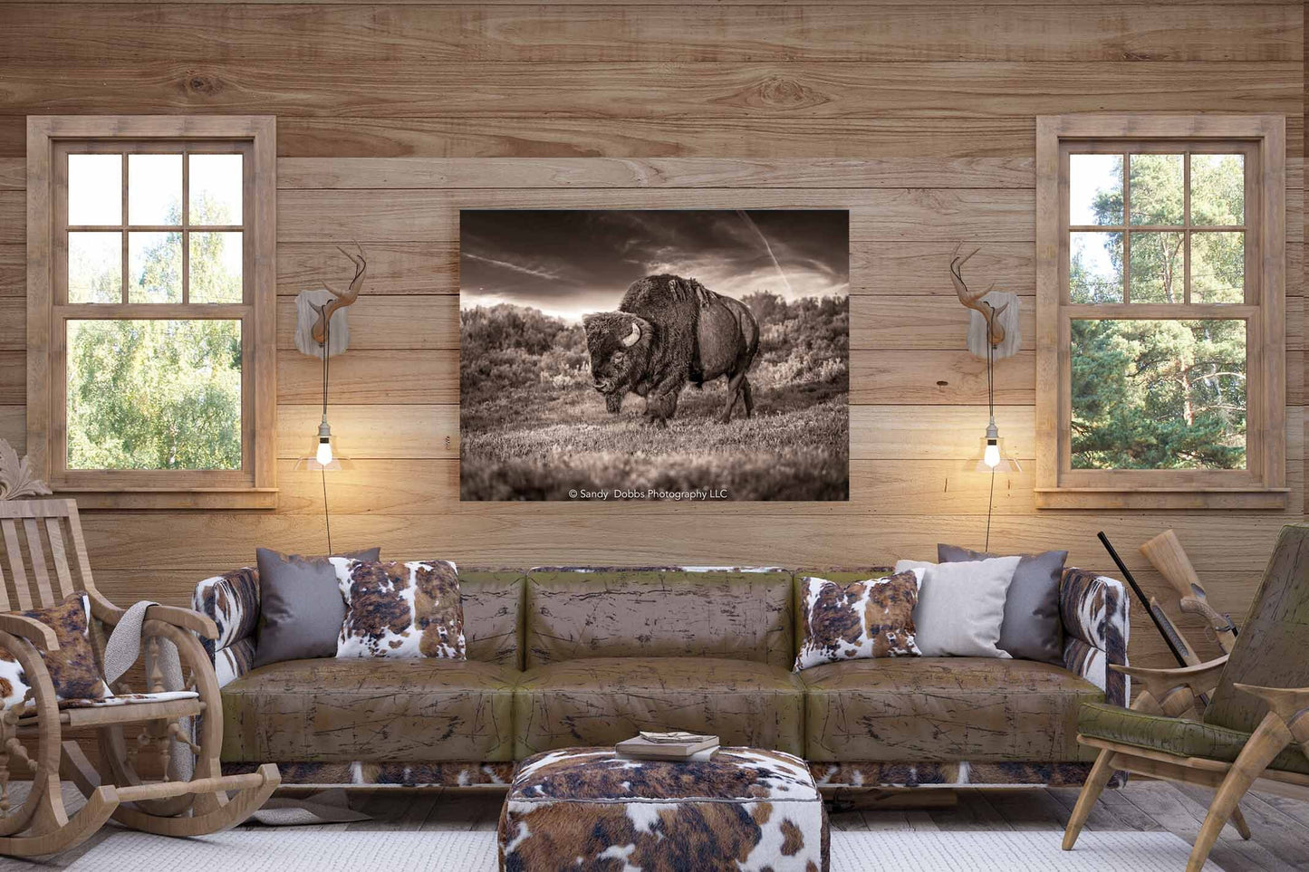 Bison Art Canvas Sepia Print, Buffalo Canvas Photograph, Yellowstone National Park Wildlife, Wildlife Wall Art Decor, Home, Living, Office