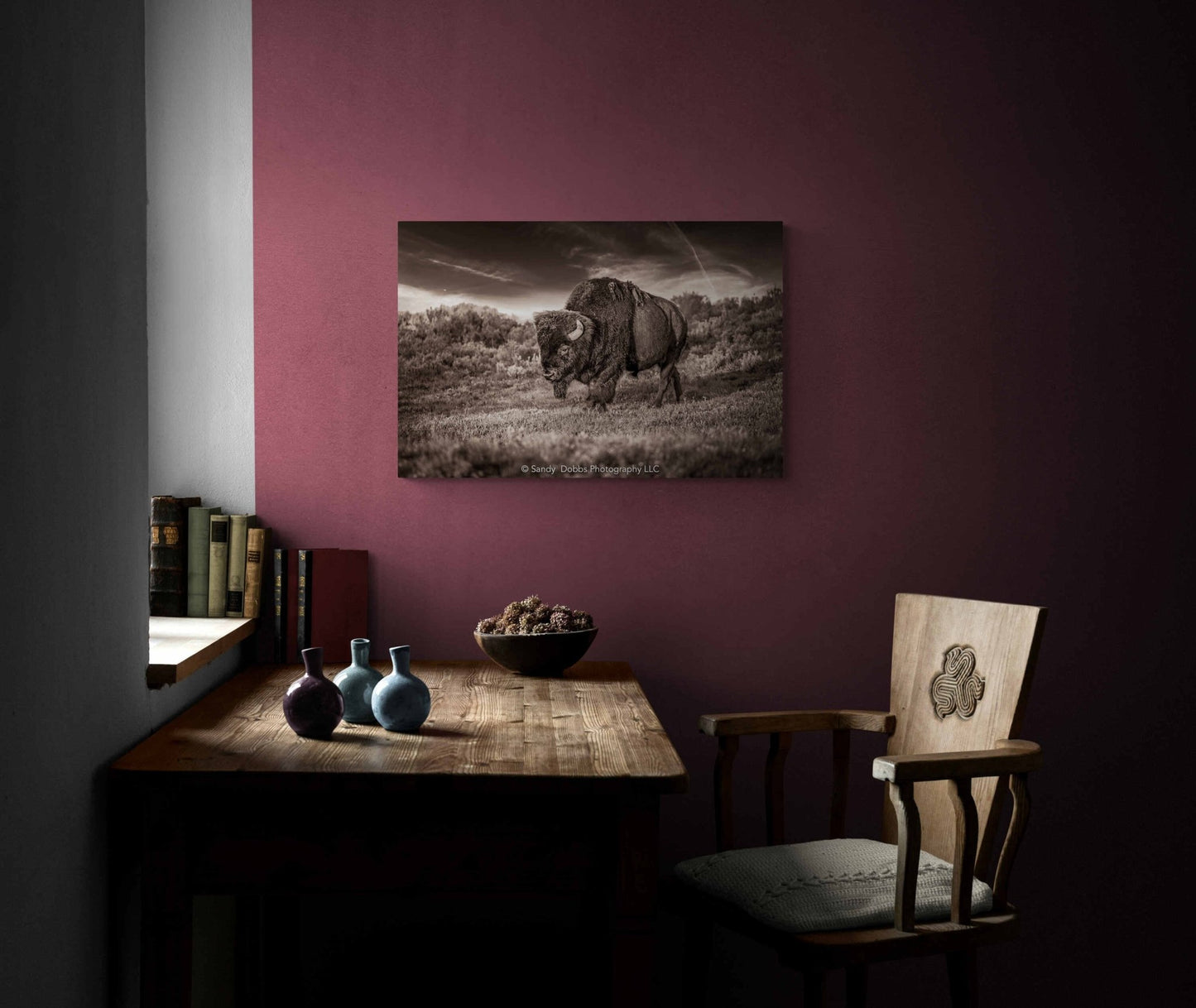 Bison Art Canvas Sepia Print, Buffalo Canvas Photograph, Yellowstone National Park Wildlife, Wildlife Wall Art Decor, Home, Living, Office - SandyDobbsFineArtPhotography