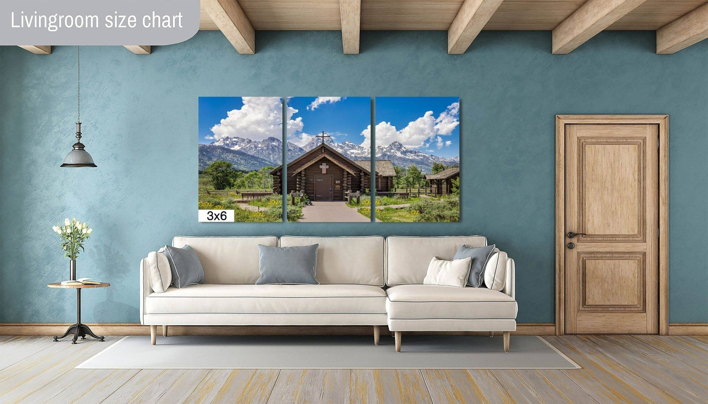 Grand Teton National Park, Chapel of Transfiguration, Grant Teton Mountains, Photography Landscape Canvas Wall Art Print, Mountain Photo - SandyDobbsFineArtPhotography